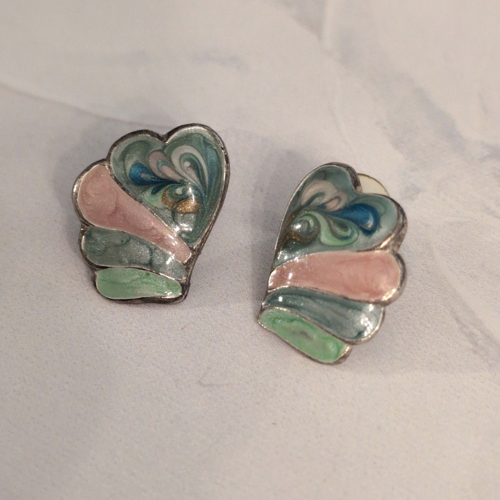 Other VTG 1980s Mint Green & Tan Cloisonne Heart-Shaped Earrings Size ONE SIZE - 4 Thumbnail
