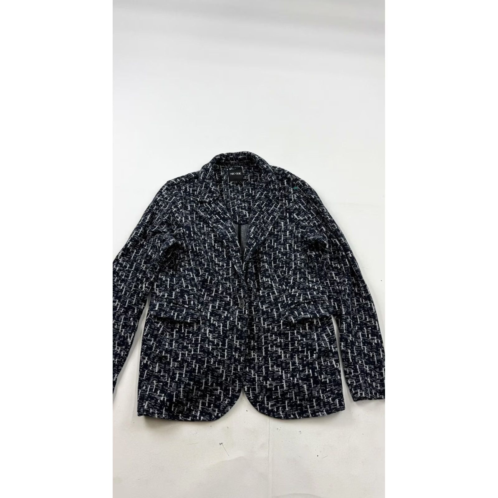 NIC+ZOE NIC+ZOE Blazer Womens L Blue Geometric Knit One Button Jacket Pockets Work Vintage No Size L / US 10 / IT 46 - 2 Thumbnail