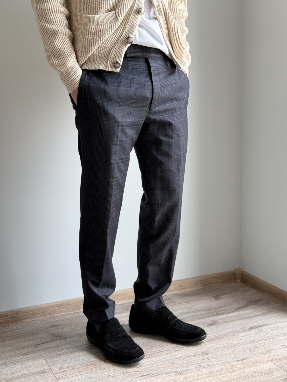 Tom Ford Tom Ford Navy Check Wool Trousers Side Adjusters 50R Size 50R - 2 Thumbnail