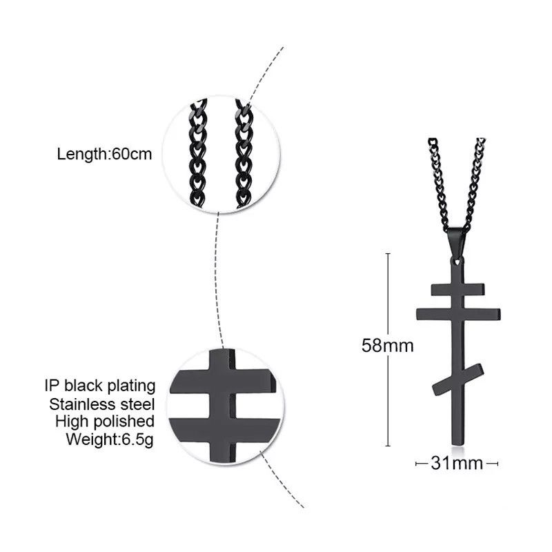 Other Black Cross Necklace Eastern Orthodox Stainless Steel Size ONE SIZE - 6 Thumbnail
