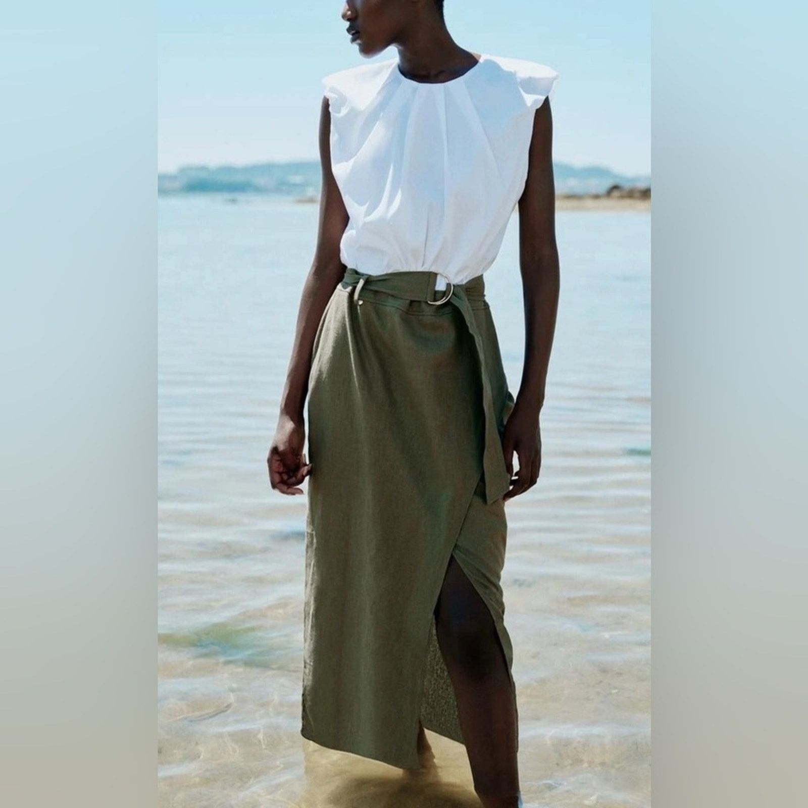 zara green linen midi dress ZARA. Green linen-effect midi dress. TM – Hibuy market main image 1