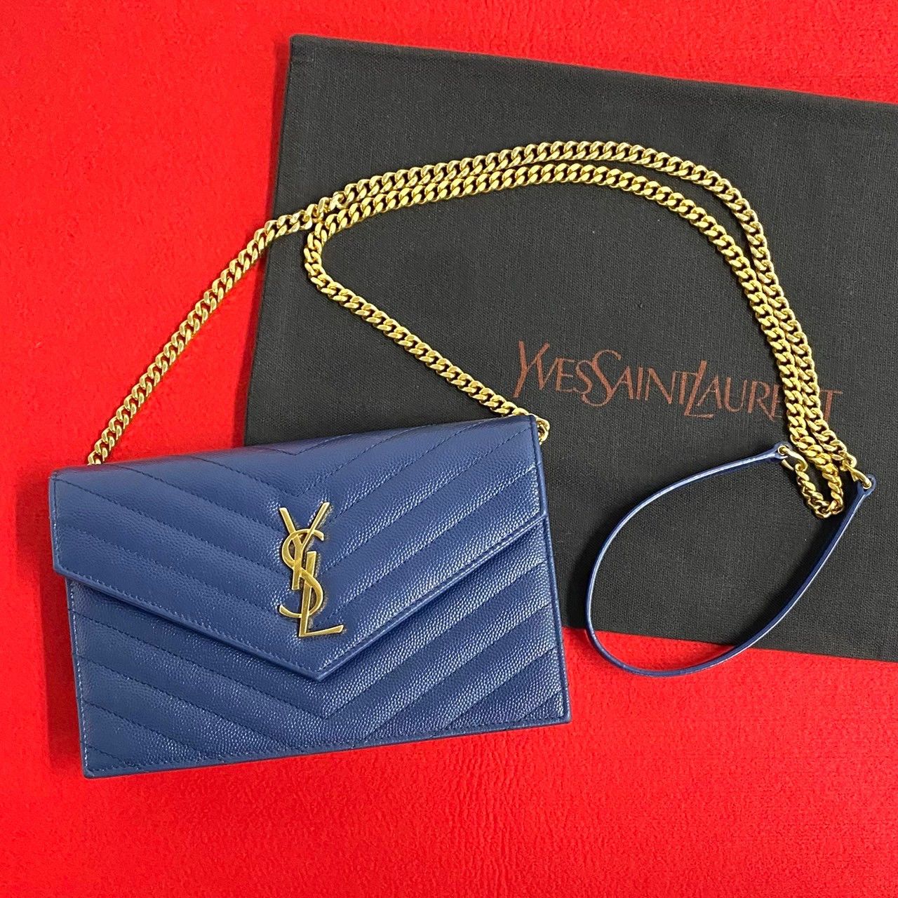 YVES Saint Laurent Envelope Wallet Bag Leather Shoulder Bag Leather Shoulder Bag in Blue, Women's