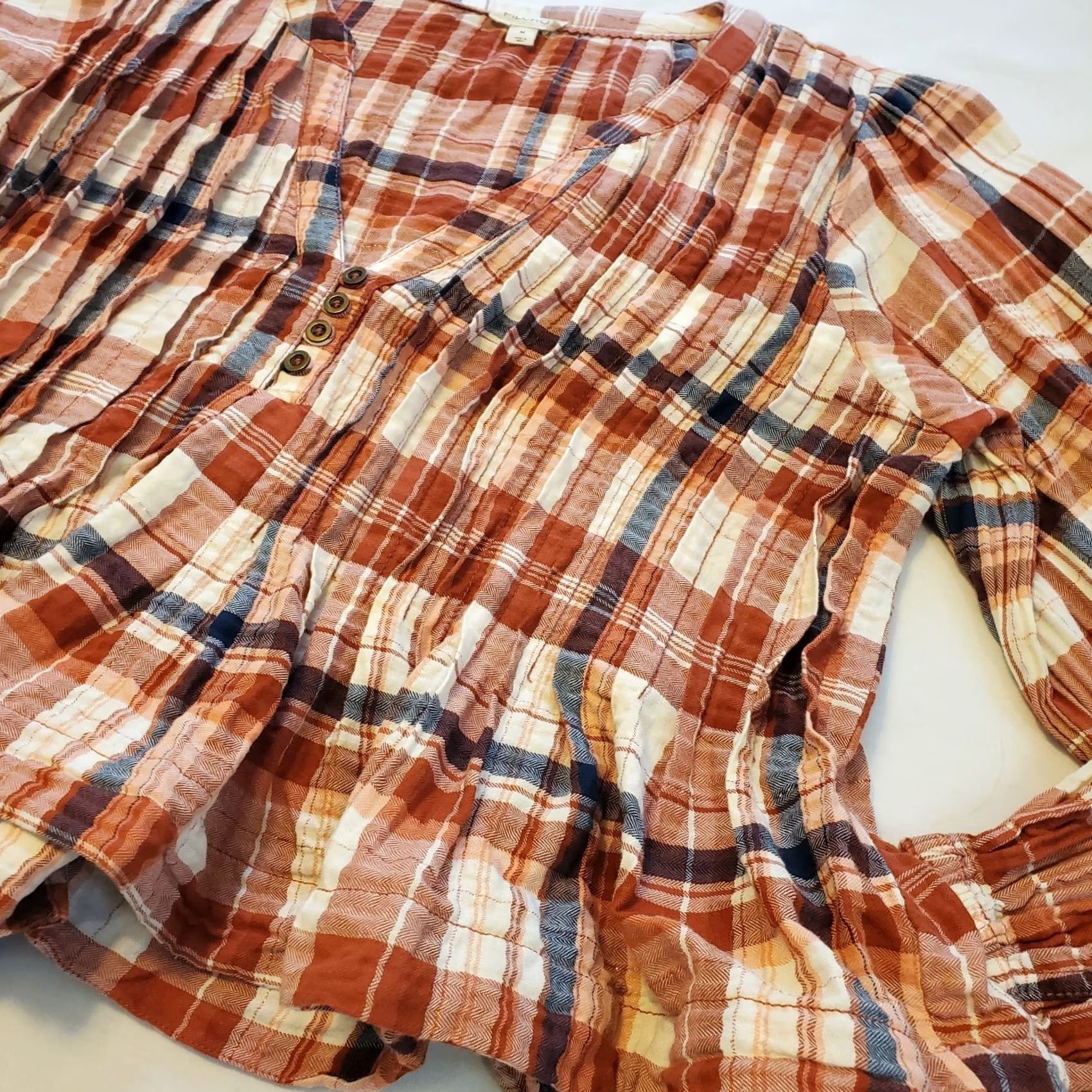 Vintage PILCRO Anthropologie Swing Blouse Womens Size M Long Sleeve Pleated Boho Peplum Size M / US 6-8 / IT 42-44 - 3 Thumbnail