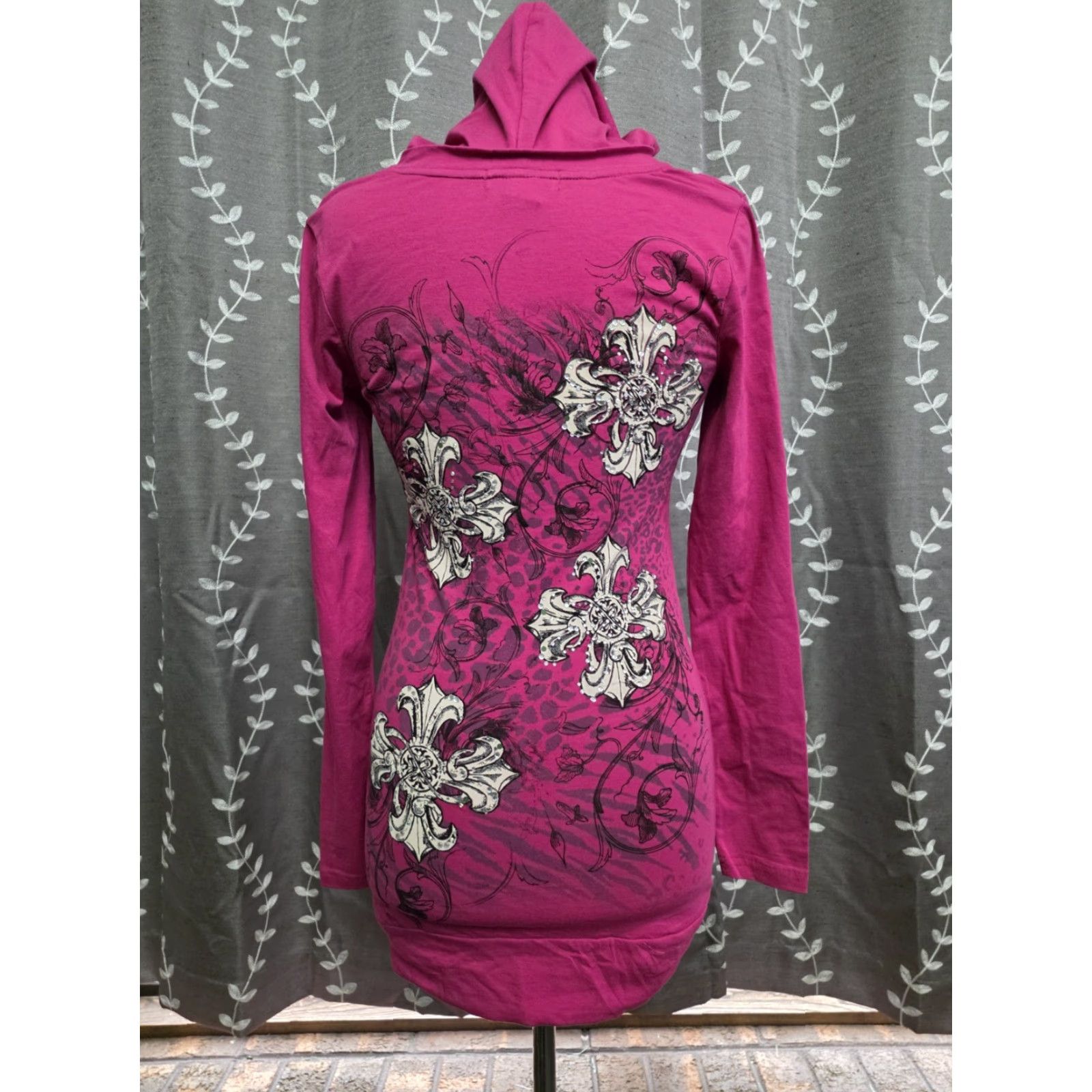 Vintage VINTAGE Bus Stop Women's Long Sleeve Hooded Embellished Shirt Pink Small Size S / US 4 / IT 40 - 4 Thumbnail