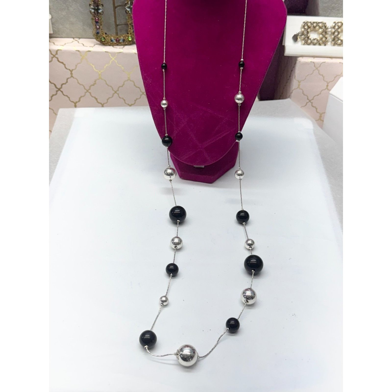 Vintage Vintage black and silver beaded chain necklace Size ONE SIZE - 4 Thumbnail