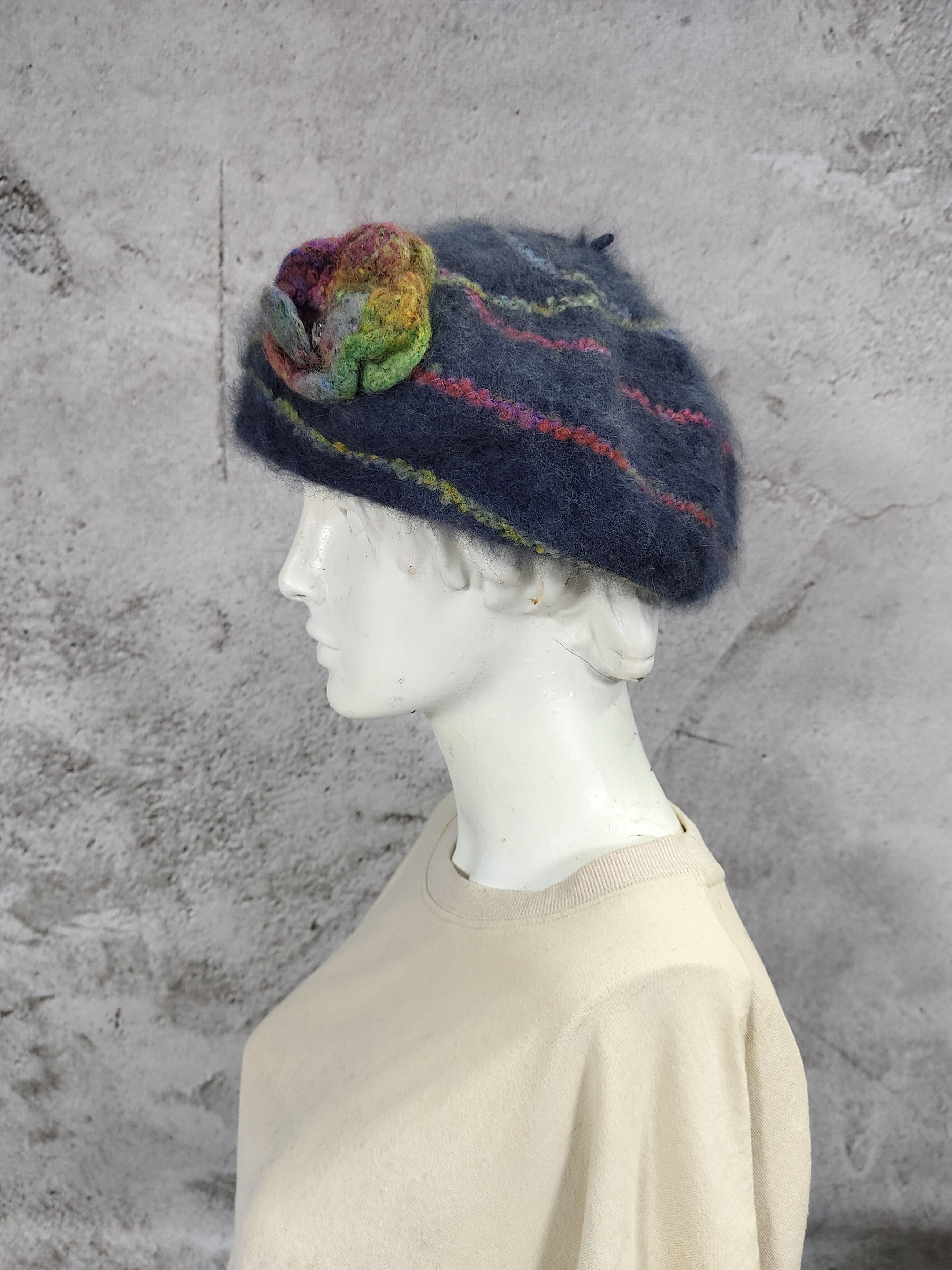 CA4LA CA4LA🇯🇵 3D Floral Applique Fuzzy Wool Mohair Beret Hat Size ONE SIZE - 2 Thumbnail
