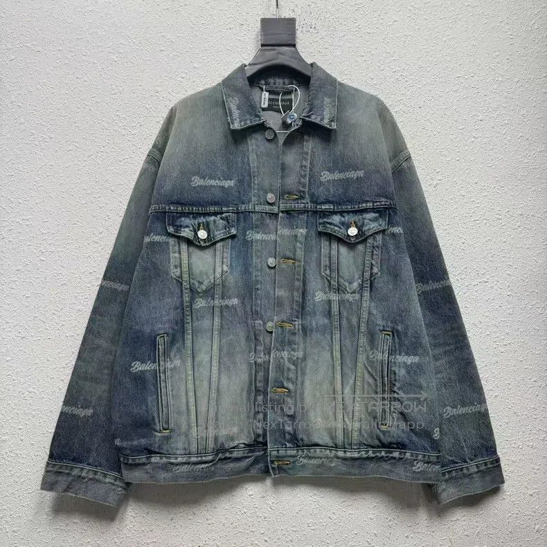 Balenciaga Balenciaga Blue Full Print Pattern Logo Denim Jacket Size US S / EU 44-46 / 1 - 1 Thumbnail