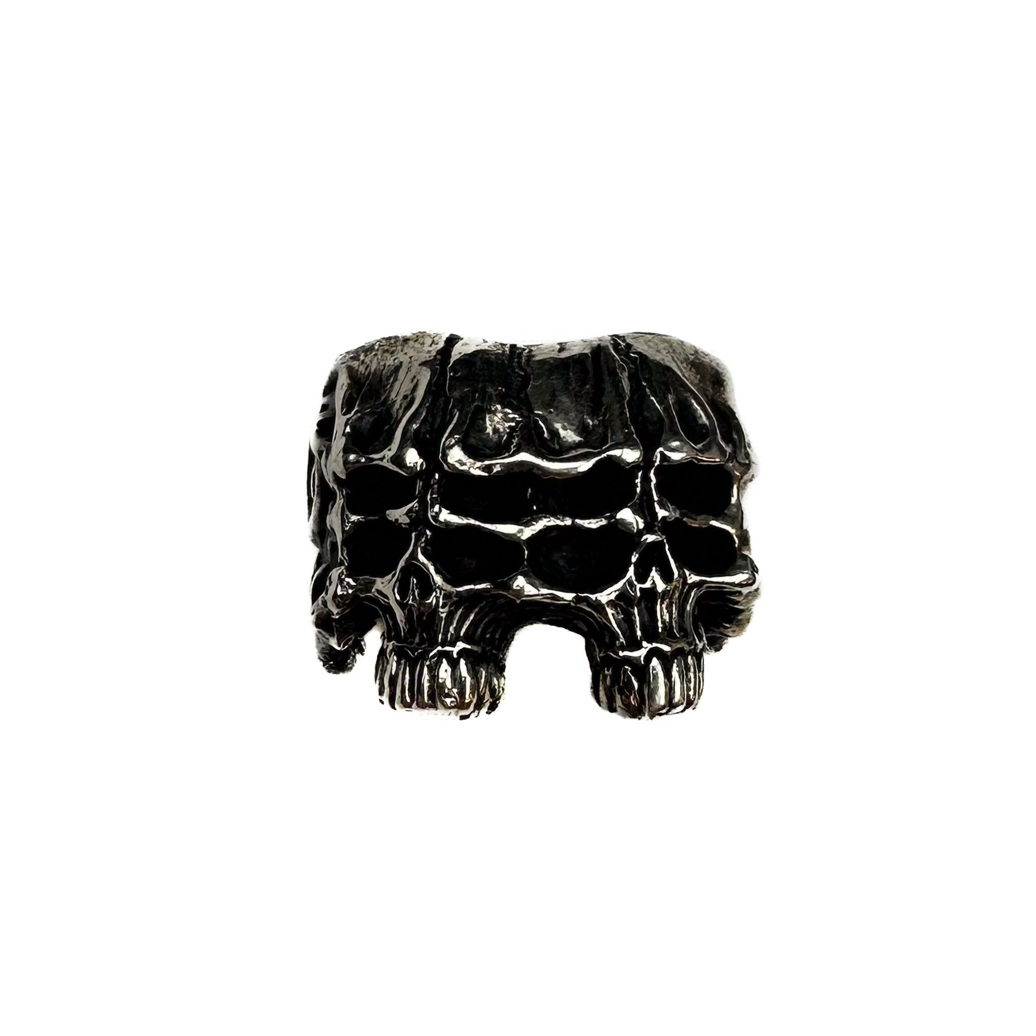 image of Undercover X Funny Farm Psychedelic Double Skull Ring in Silver, Men's