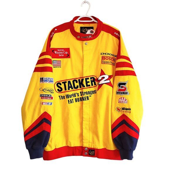 image of Chase Authentics x Nascar Vintage 90's Nascar All Over Embroidered Stacker Jacket in Yellow (Size 2