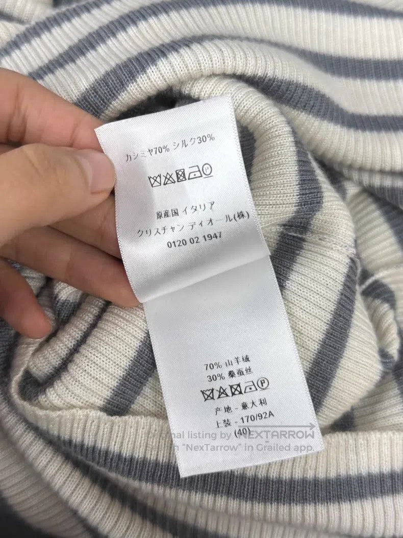 Dior Dior Gray-white striped sweater with long sleeves Size S / US 4 / IT 40 - 6 Thumbnail