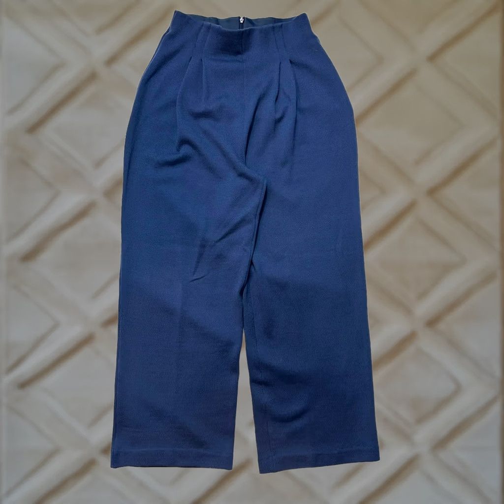 St. John St. John Santana Knit Pleated High Rise Wide Leg Pants Women 6 Navy Blue Size 28" / US 6 / IT 42 - 1 Thumbnail