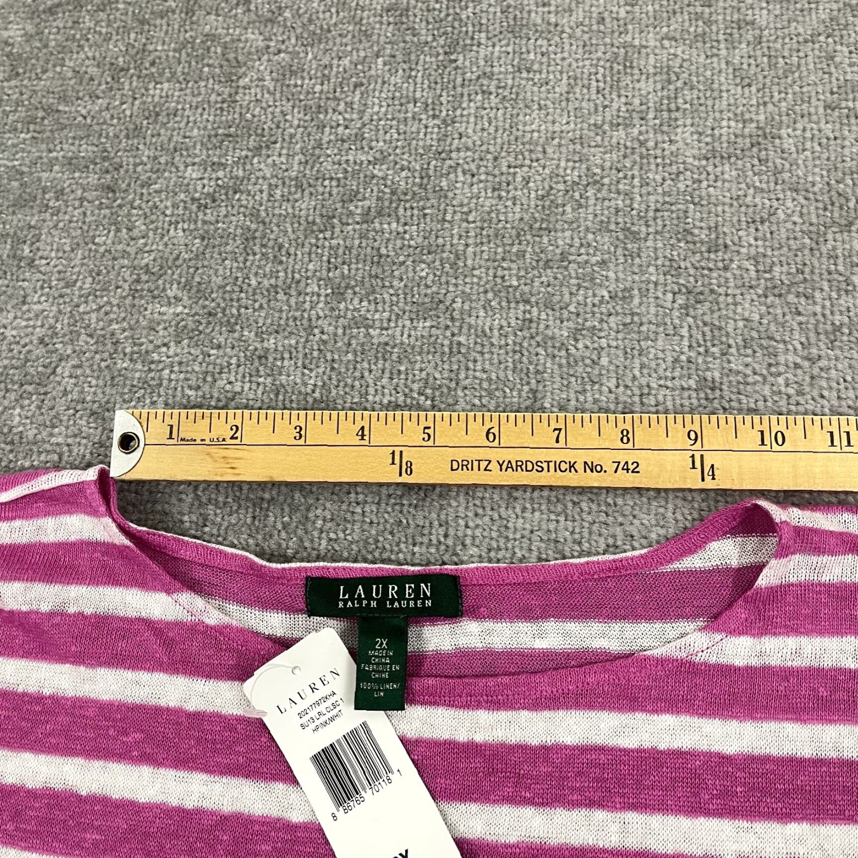 Ralph Lauren Lauren Ralph Lauren Blouse Womens 2X Pink Striped Linen Crew Pullover Size XXL / US 16-18 / IT 52-54 - 6 Thumbnail