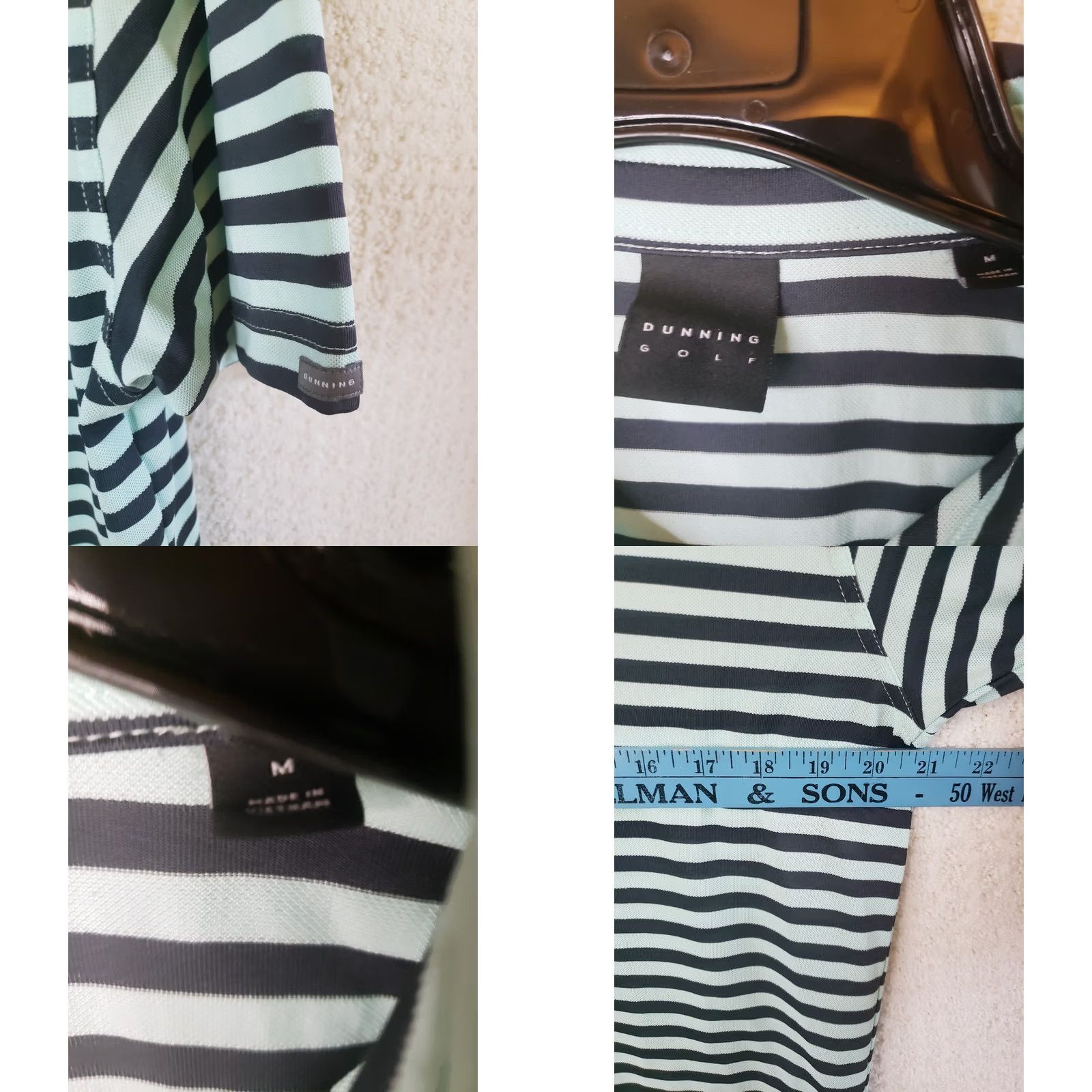 Vintage Dunning Polo Shirt Striped Short Sleeve Dry-Fit Stretch Mens M Mint Black Golf Size US M / EU 48-50 / 2 - 8 Thumbnail