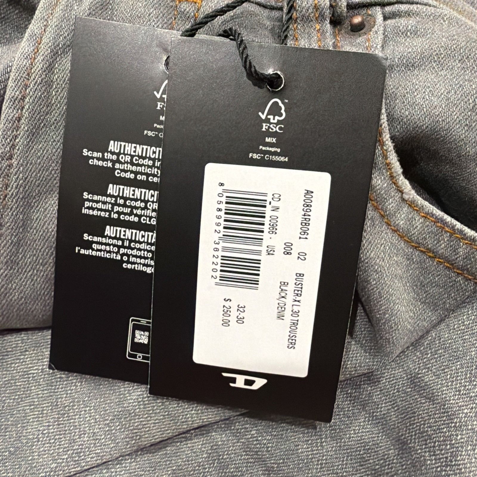 Diesel Diesel Mens Buster Slim Tapered Jeans RB061 Grey Size 32/30 Size US 32 / EU 48 - 7 Thumbnail