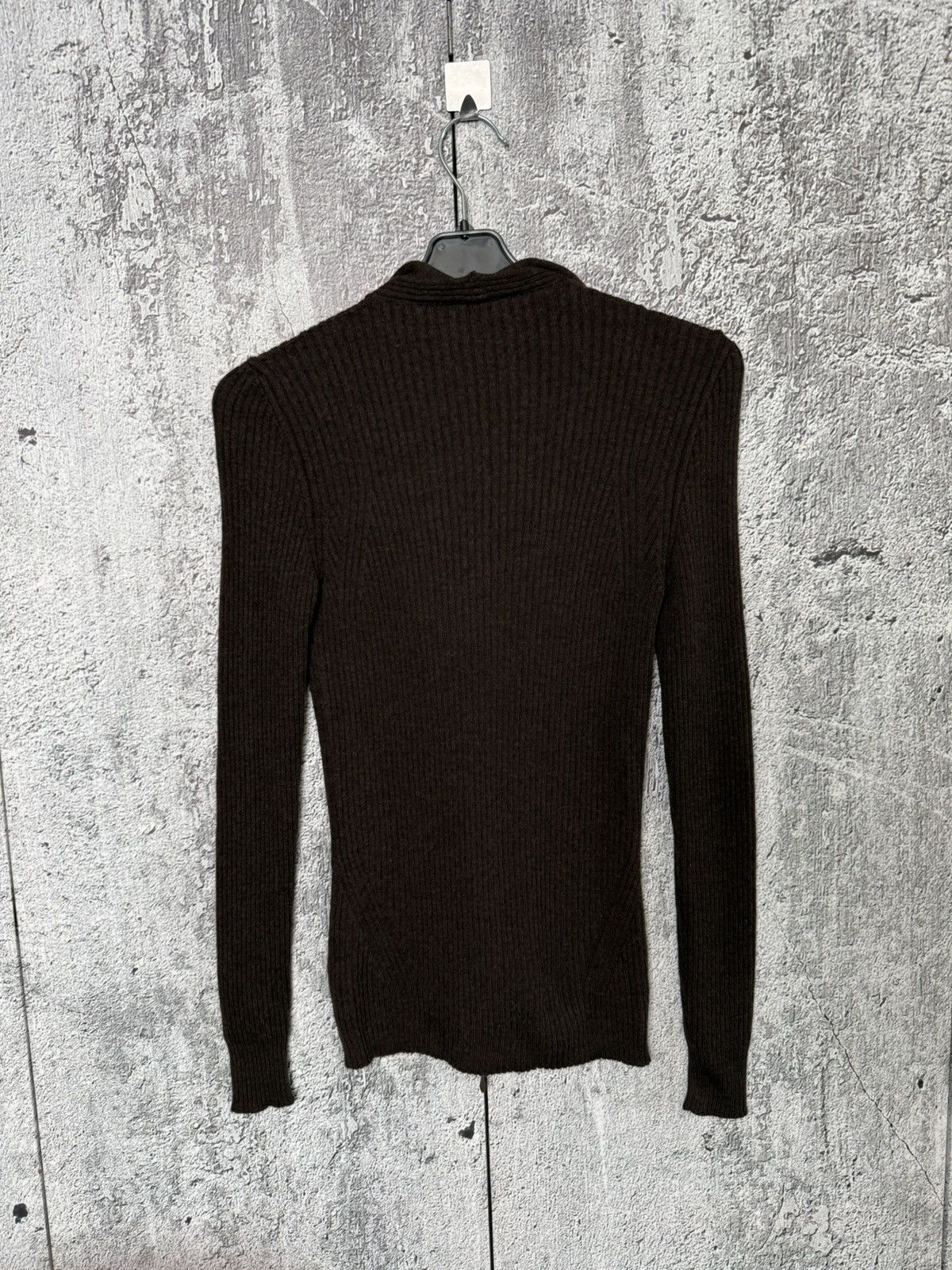 D.Exterior D.Exterior Brown Ribbed Wool Ruffle Zip Cardigan Sweater Size L / US 10 / IT 46 - 13 Thumbnail