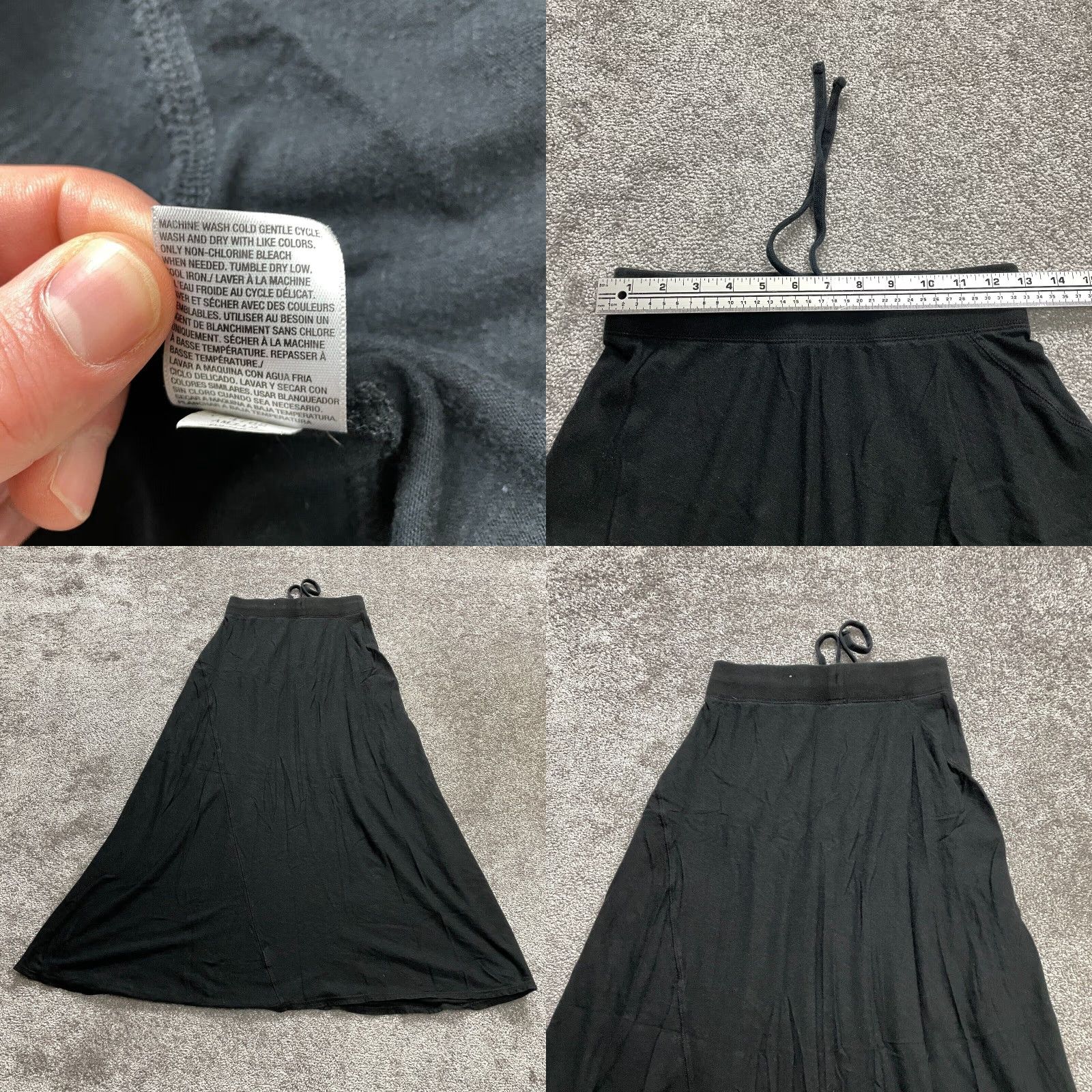 Vintage A-Line Midi Skirt Tie Waist Black Cotton Modal Knit S Women Size 28" / US 6 / IT 42 - 8 Thumbnail