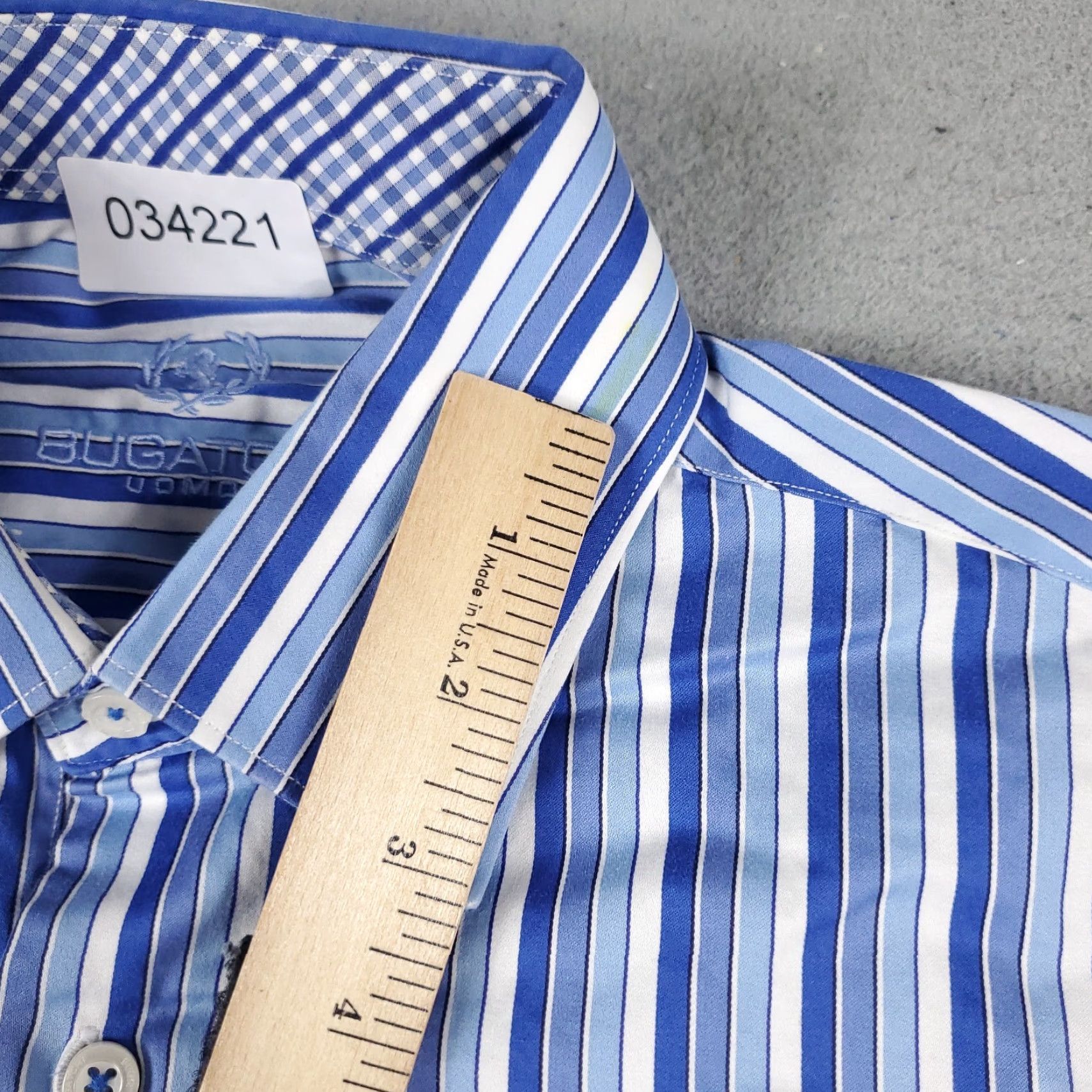 BUGATCHI Bugatchi Uomo Blue Striped Dress Shirt 16.5 Long Sleeve Mens Regular Fit Size 42R - 3 Thumbnail