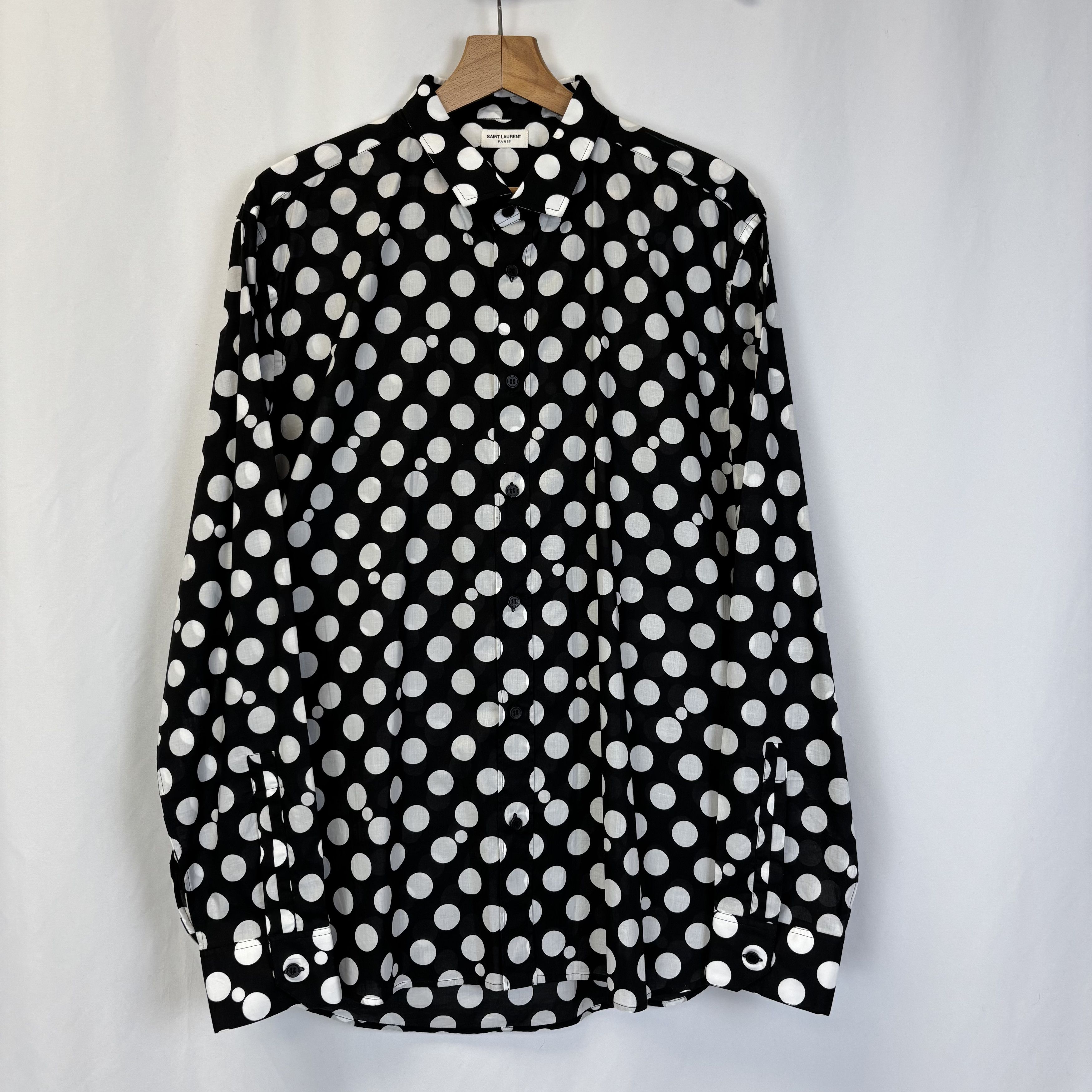 Saint Laurent Paris Saint Laurent Black & White Polka Dots Shirt Size US XL / EU 56 / 4 - 1 Thumbnail