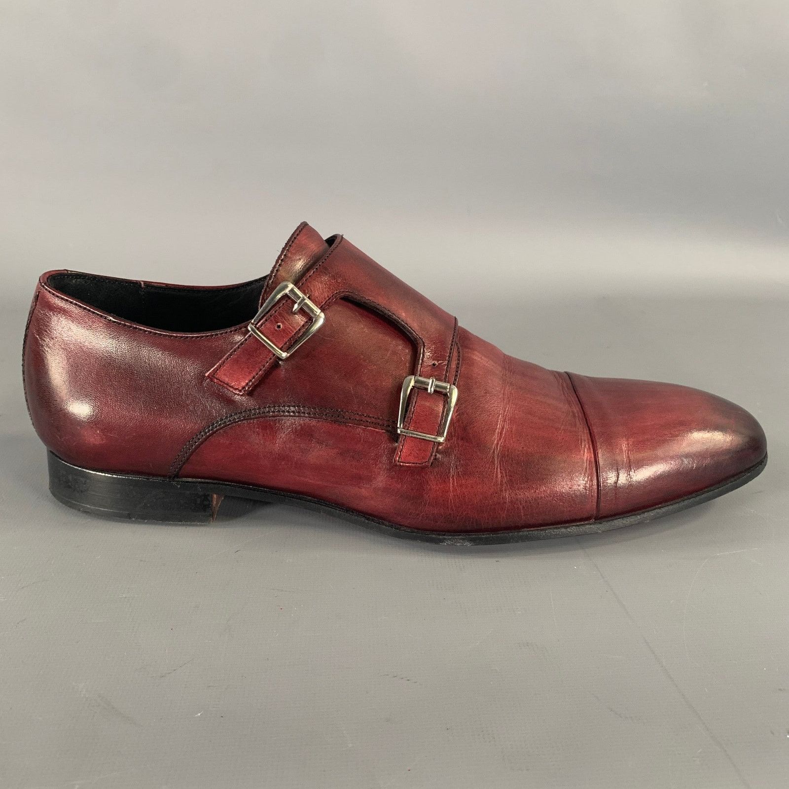 MASSIMO MATTEO 9.5 Burgundy Crackled Leather Monk Strap display picture 1