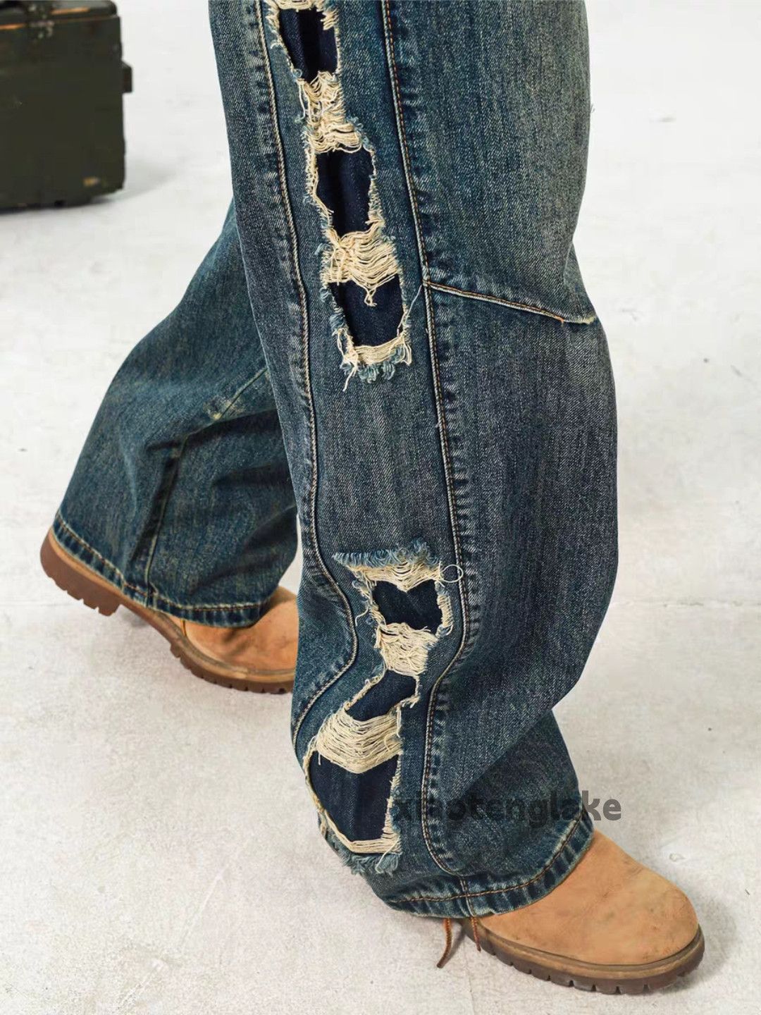 Jean Utility washed faded loose baggy ripped hiphop jeans Size US 34 / EU 50 - 3 Thumbnail