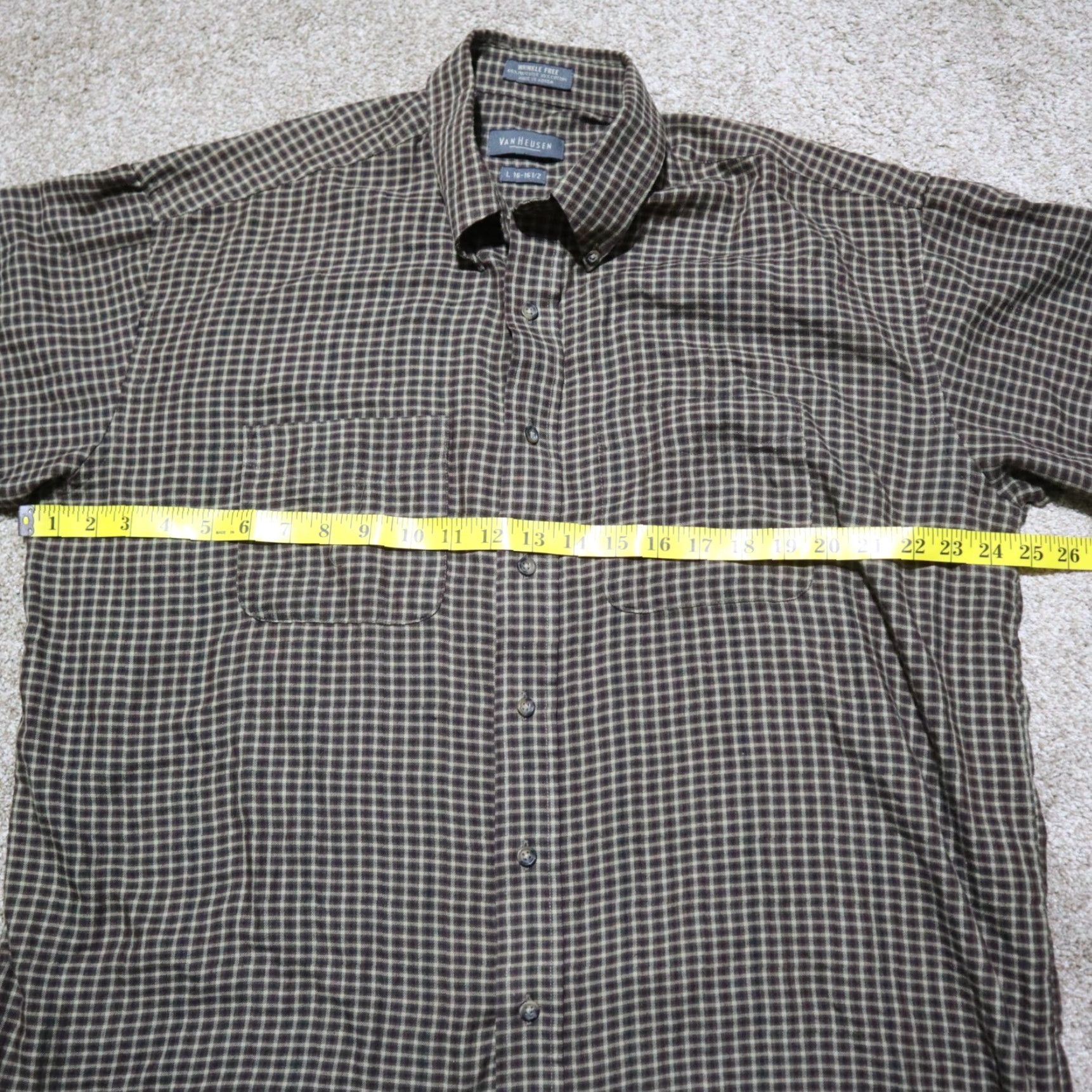 Van Heusen Van Heusen Dress Shirt Shirt Brown Plaid Button-Down 16.5 L Men’s Size Large Polyester Size 46R - 4 Thumbnail