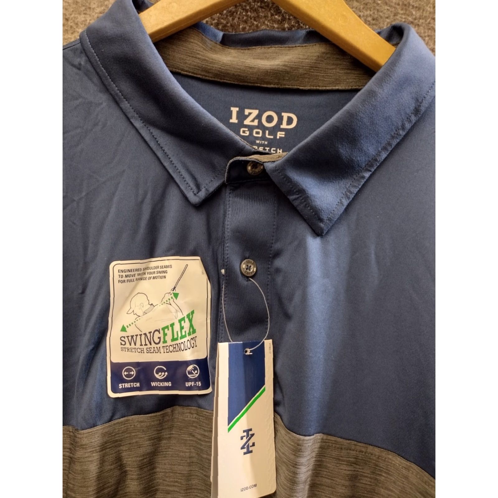 Izod IZOD GOLF Men Polo Shirt XXXL Short Sleeve Blue/Gray SwingFlex Stretch Tech Cool FX Size US XXL / EU 58 / 5 - 3 Thumbnail