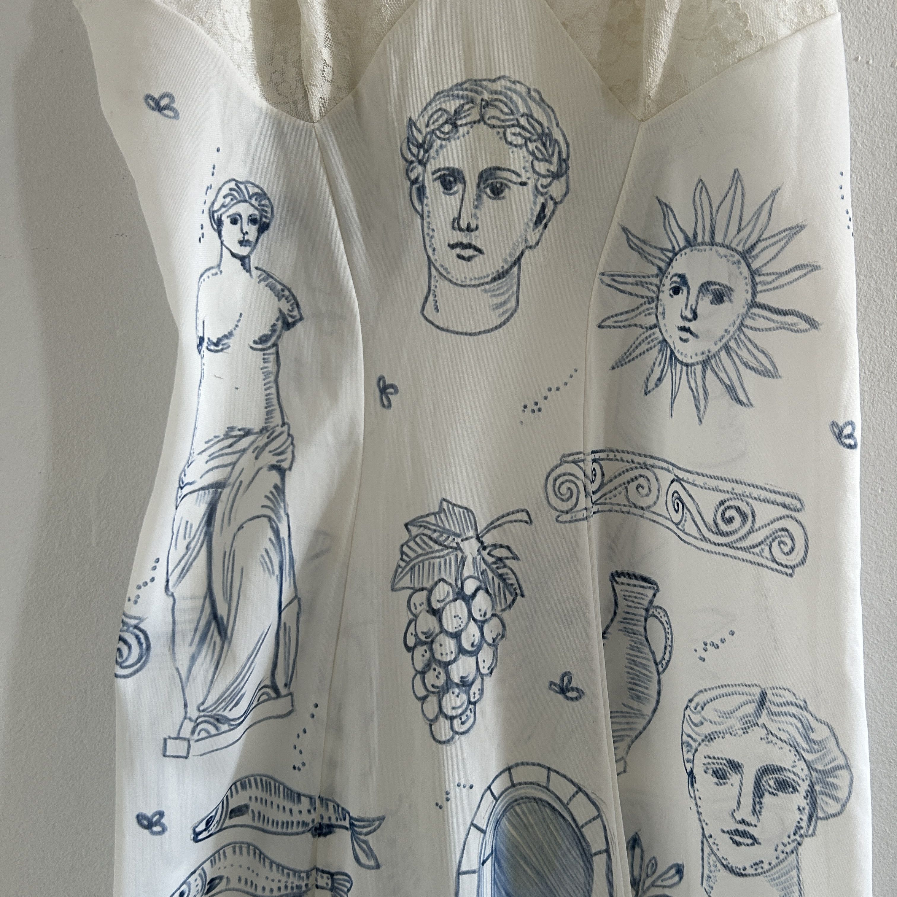 Custommade Vintage Hand-Painted Greek Slip Dress Size M / US 6-8 / IT 42-44 - 13 Thumbnail