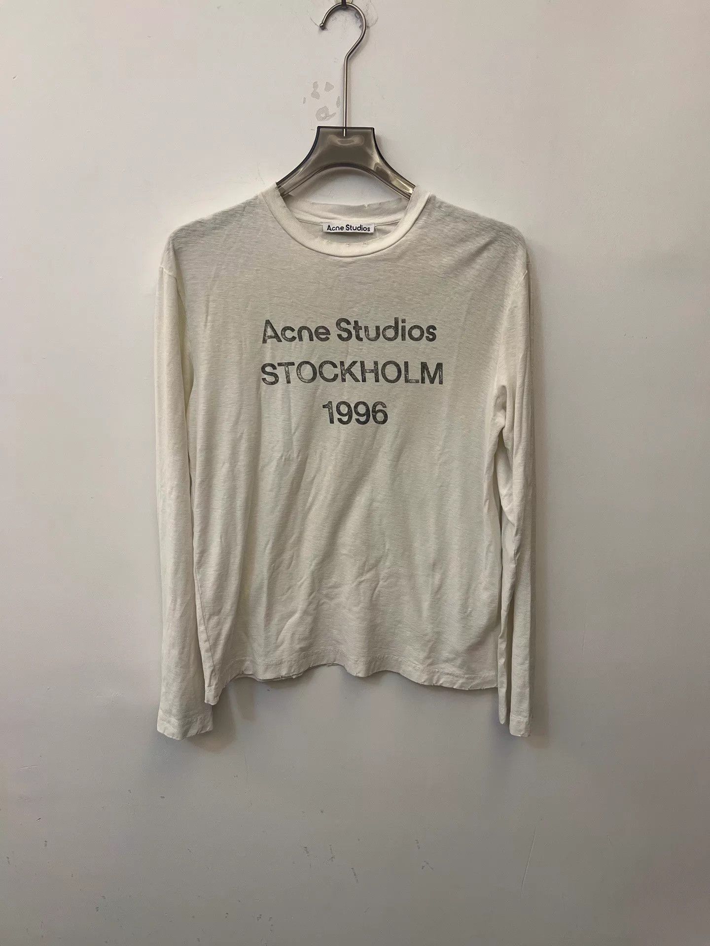 Acne Studios Acne 1996 Classic Logo Distressed Print White Unisex LS Tee Size US XXS / EU 40 - 1 Thumbnail