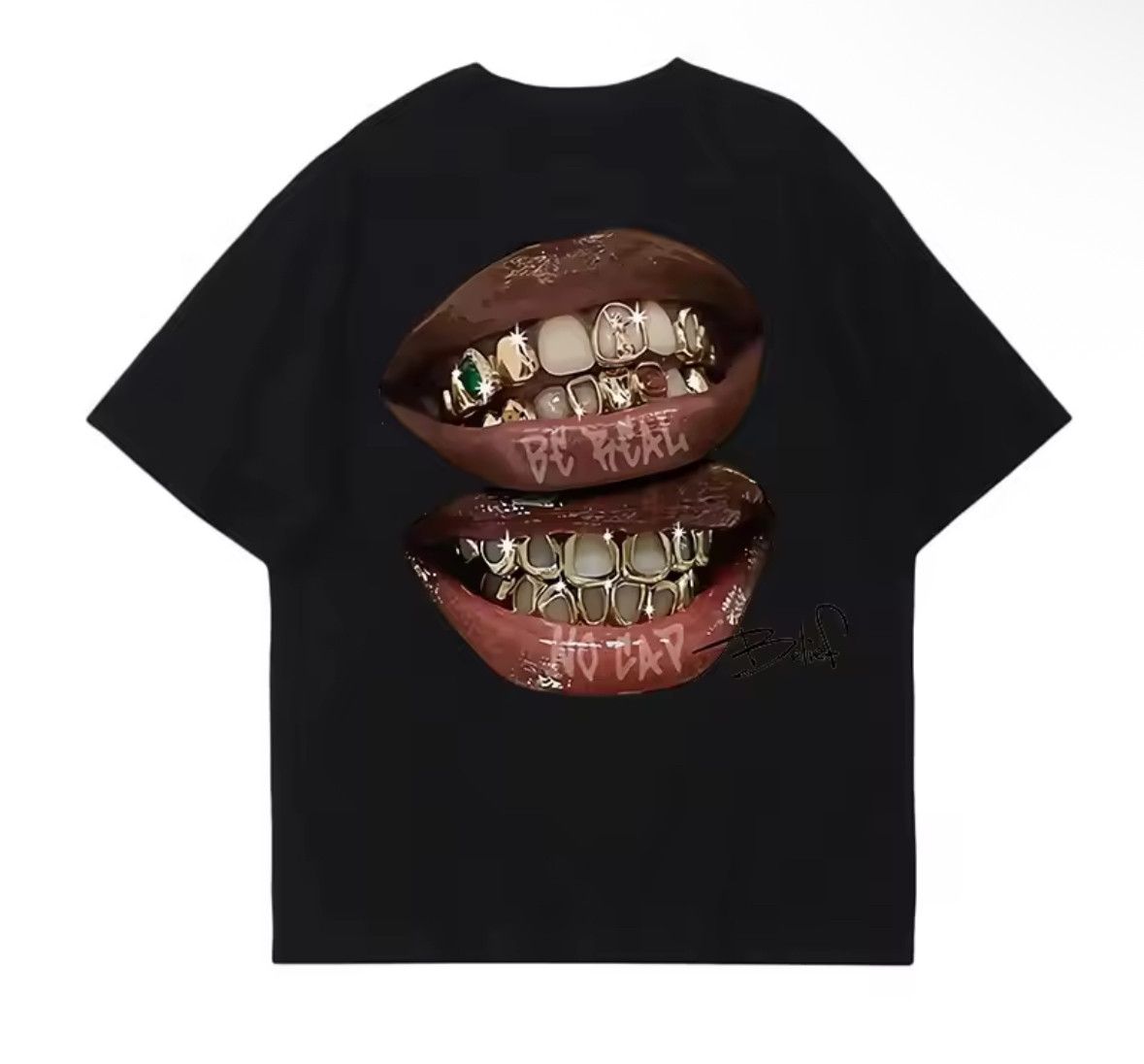 Other Street Retro Punk Chic Lips Golden Teeth Black T-Shirt Size US M / EU 48-50 / 2 - 1 Thumbnail