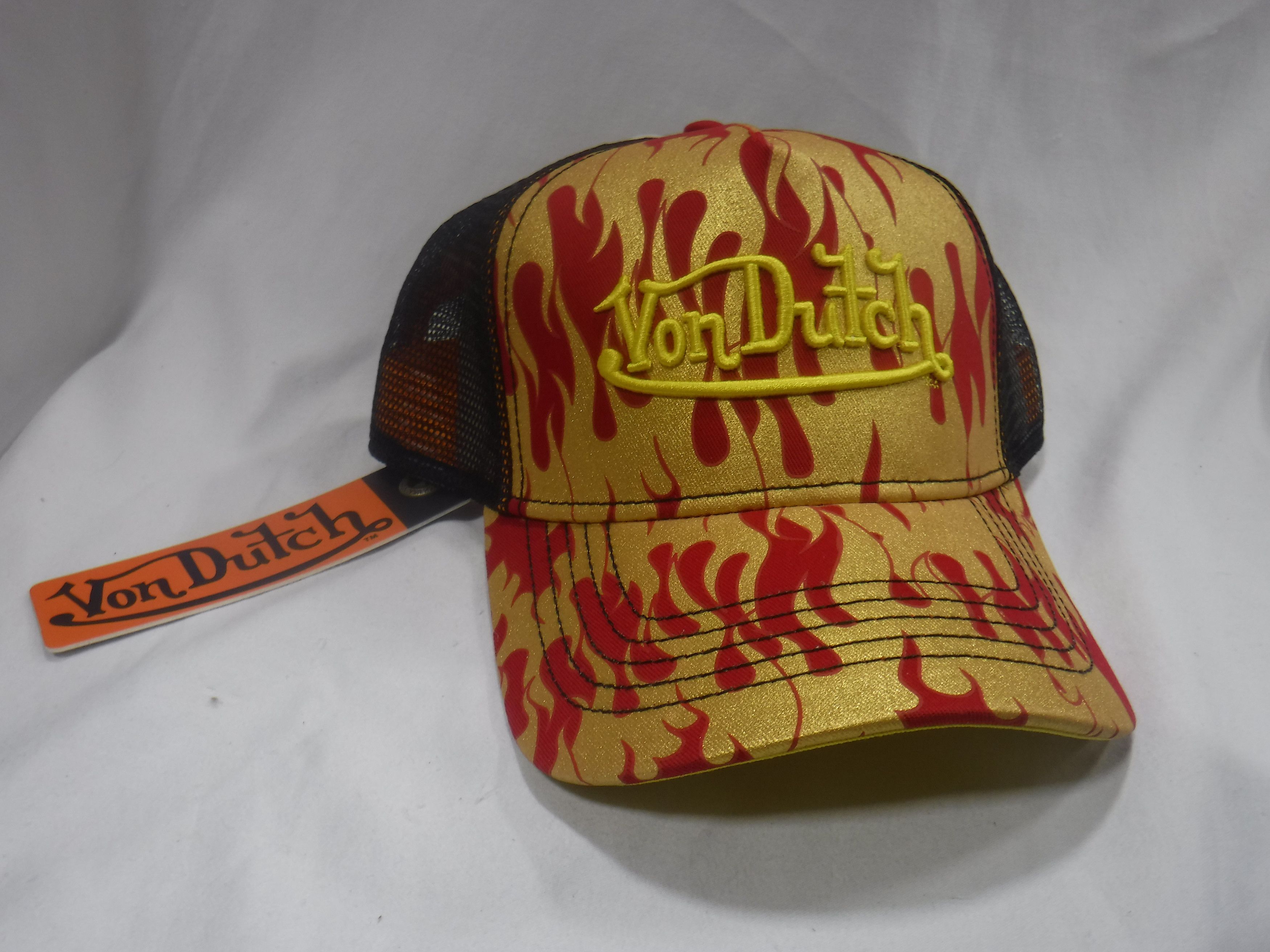 Von Dutch Von Dutch Trucker Hat with Gold and Red Flames (V45) Size ONE SIZE - 1 Thumbnail