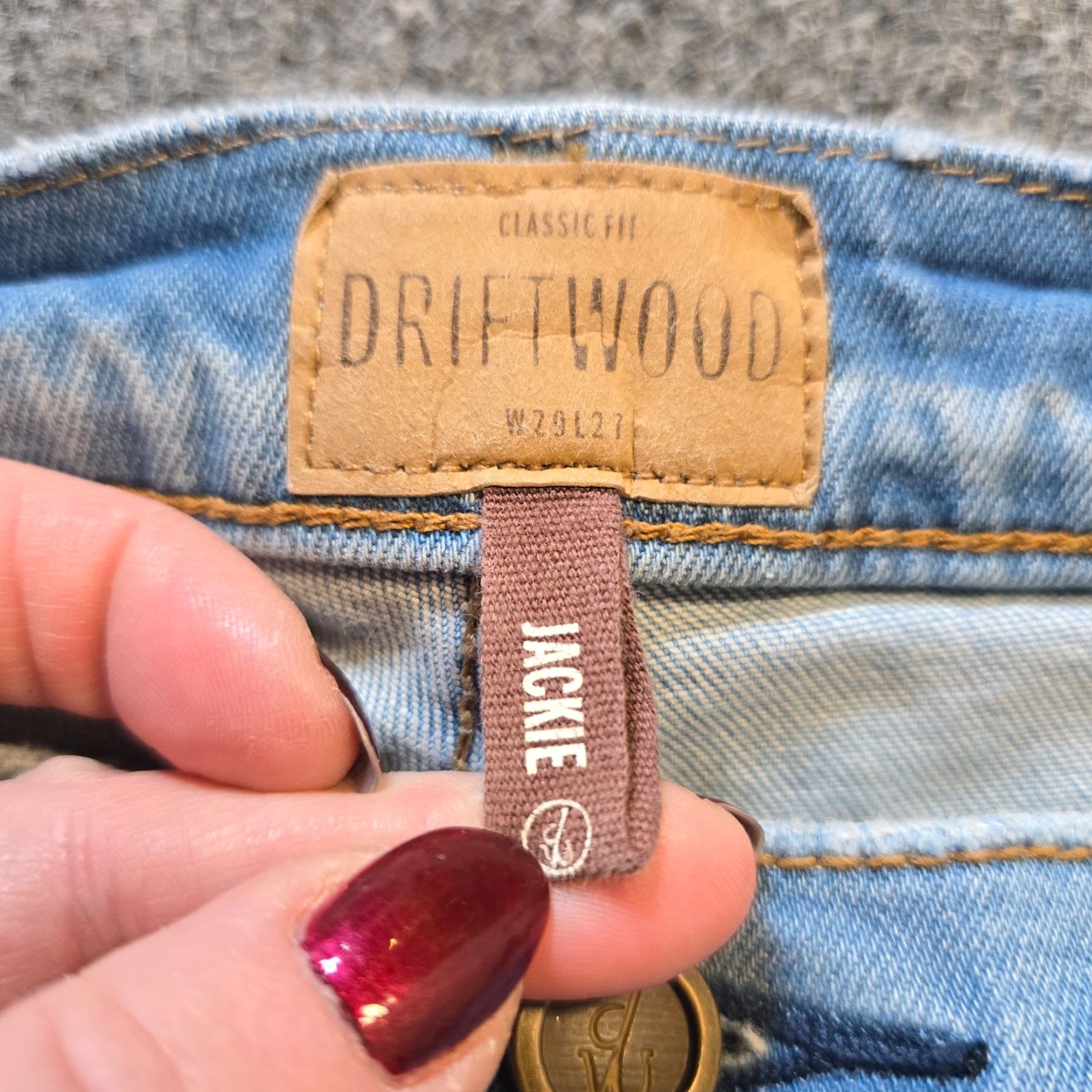 Vintage Driftwood Jeans Womens Size 29 Blue Rhinestones Pearls Distressed Jackie Skinny Bohemian Size 29" - 5 Thumbnail