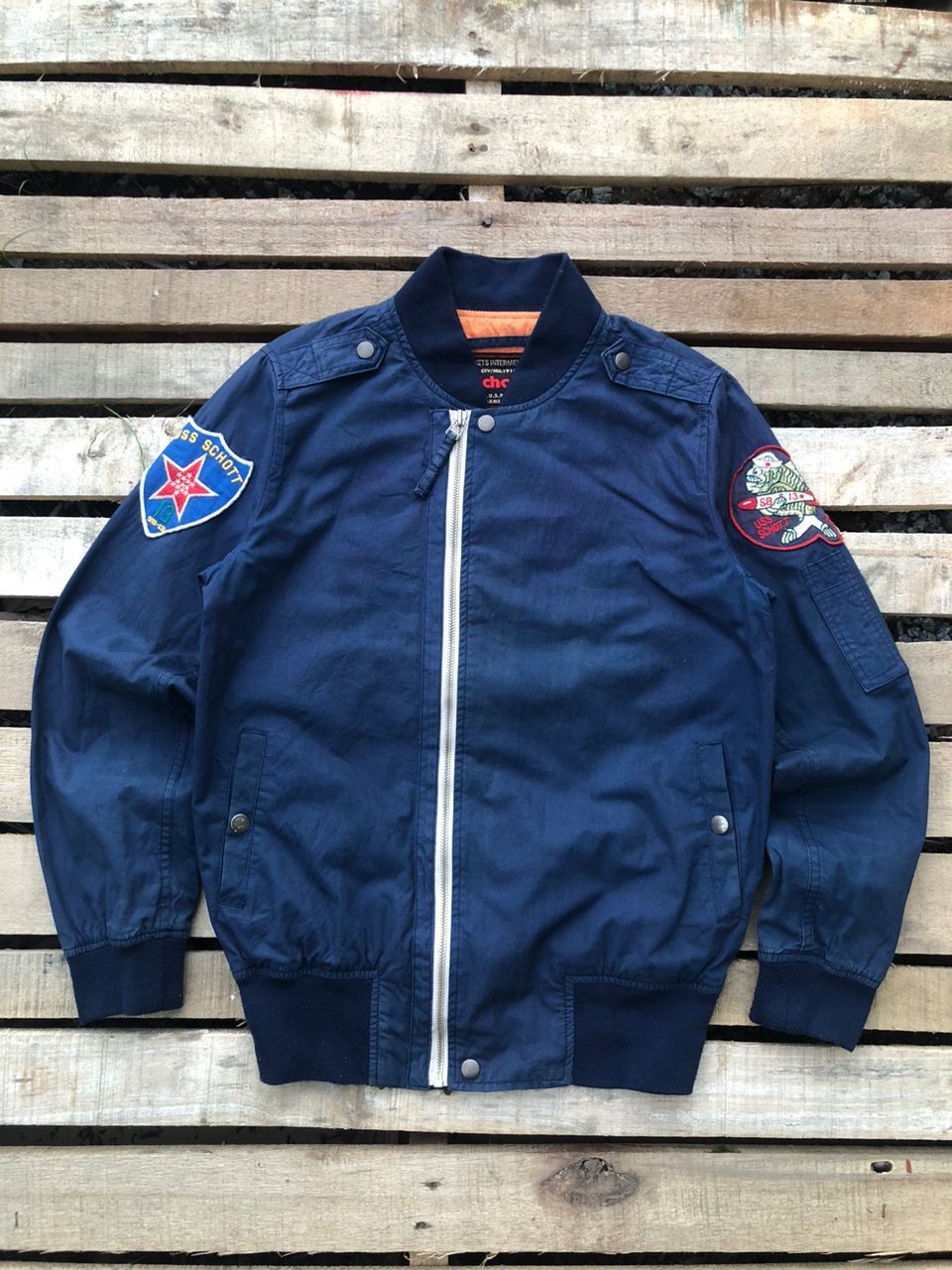 Schott Vintage Schott NYC "USS Schott" Patch Style Bomber Jacket Size US S / EU 44-46 / 1 - 1 Thumbnail