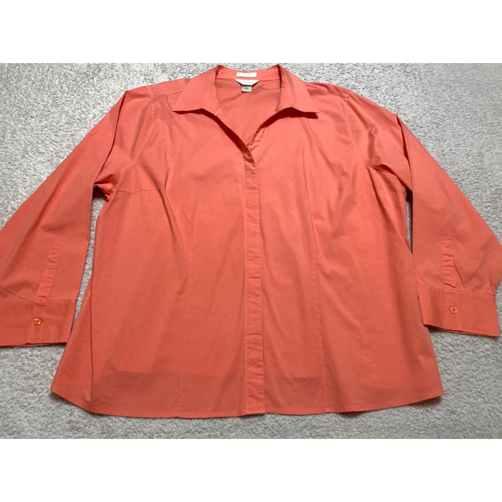 Vintage CJ Banks Womens Plus 3X Shirt Solid Orange Button-Up Long Sleeve Cotton Size XXL / US 16-18 / IT 52-54 - 3 Thumbnail