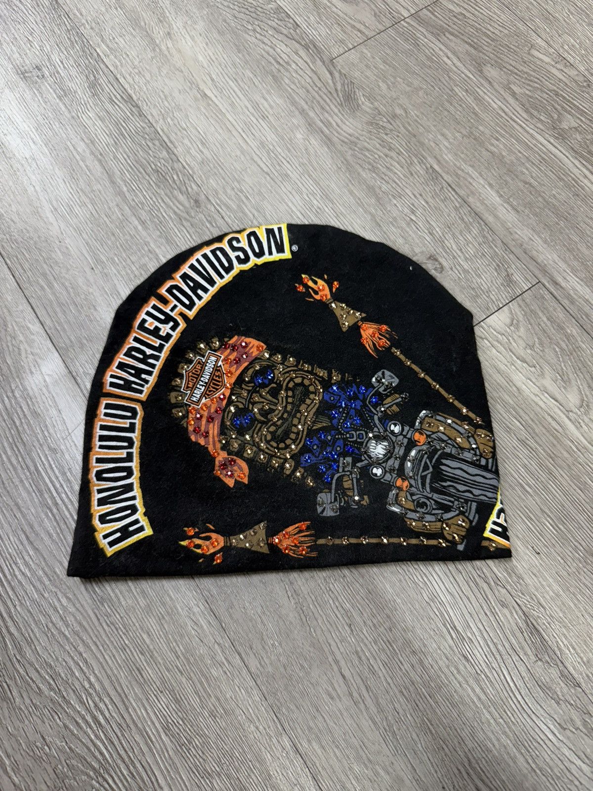 Bossi Black Orange Harley Davidson Rhinestone Beanie