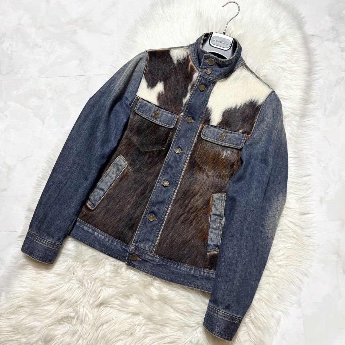 Dolce & Gabbana Dolce & Gabbana DG Plate Horse Fur Denim Jacket Size US S / EU 44-46 / 1 - 5 Thumbnail