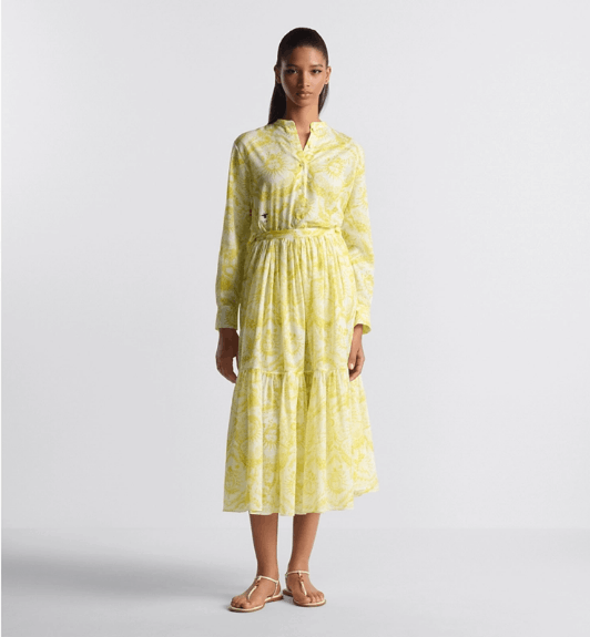 Dior o1w1db10925 441J97 Midi Skirt in White/Lemon Yellow Size 27" / US 4 / IT 40 - 4 Thumbnail