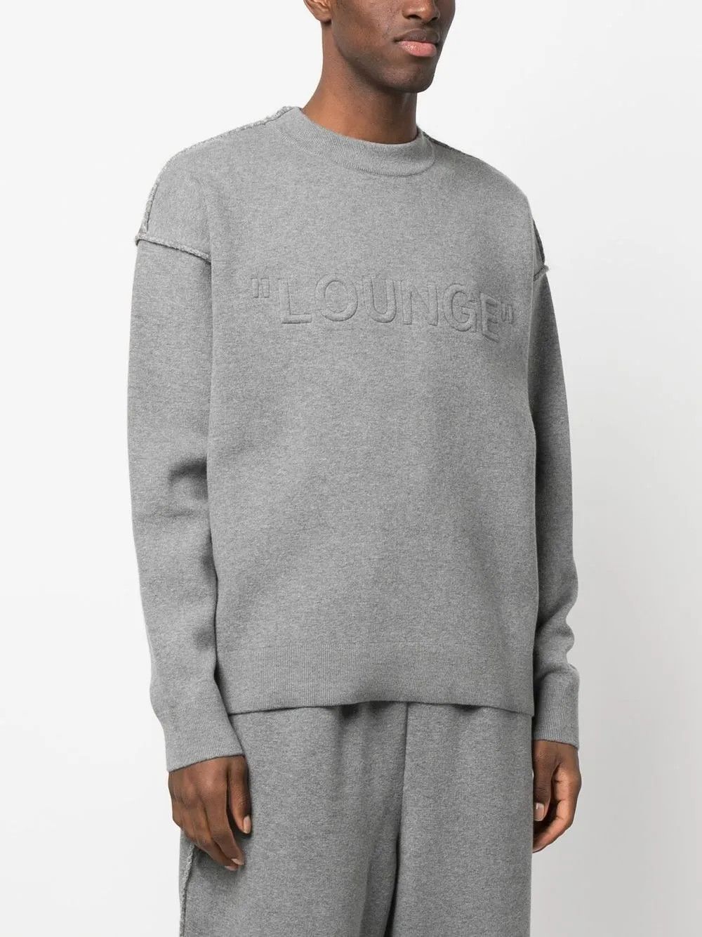 Off-White o1gr1nt0125 Lounge Quote Knit Crewneck Sweater Medium Grey Size US L / EU 52-54 / 3 - 2 Thumbnail