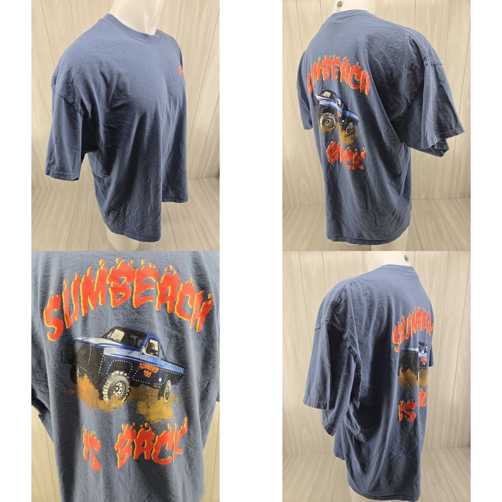 Vintage Back Mud Truck Sumbeach T00 Men's T-Shirt 2XL Blue Graphic Print Short Sleeve Jersey 100% Cotton Size US XXL / EU 58 / 5 - 8 Thumbnail