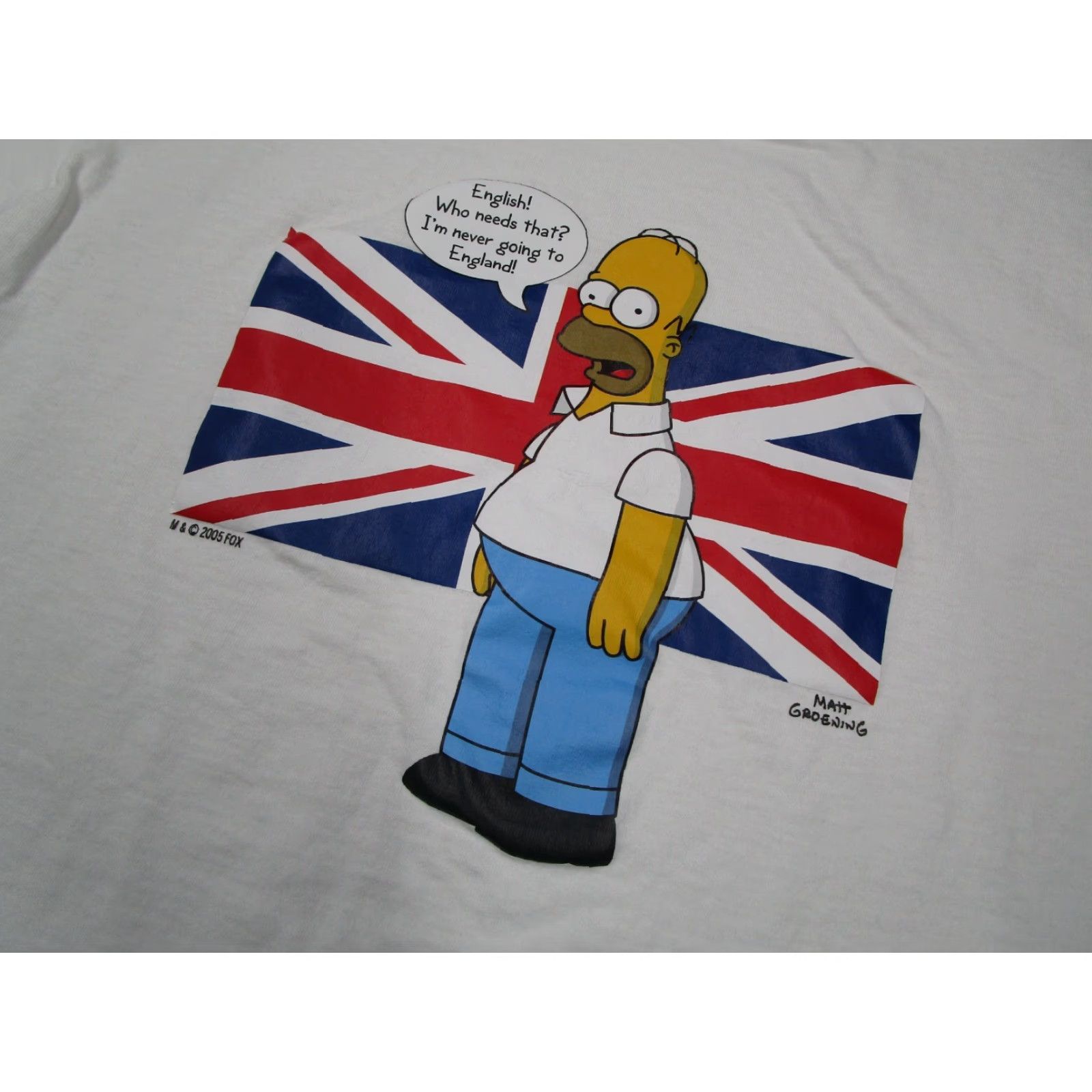 Fruit Of The Loom The Simpsons Shirt Mens Medium White Homer Simpson Union Jack England 2012 Size US M / EU 48-50 / 2 - 2 Thumbnail