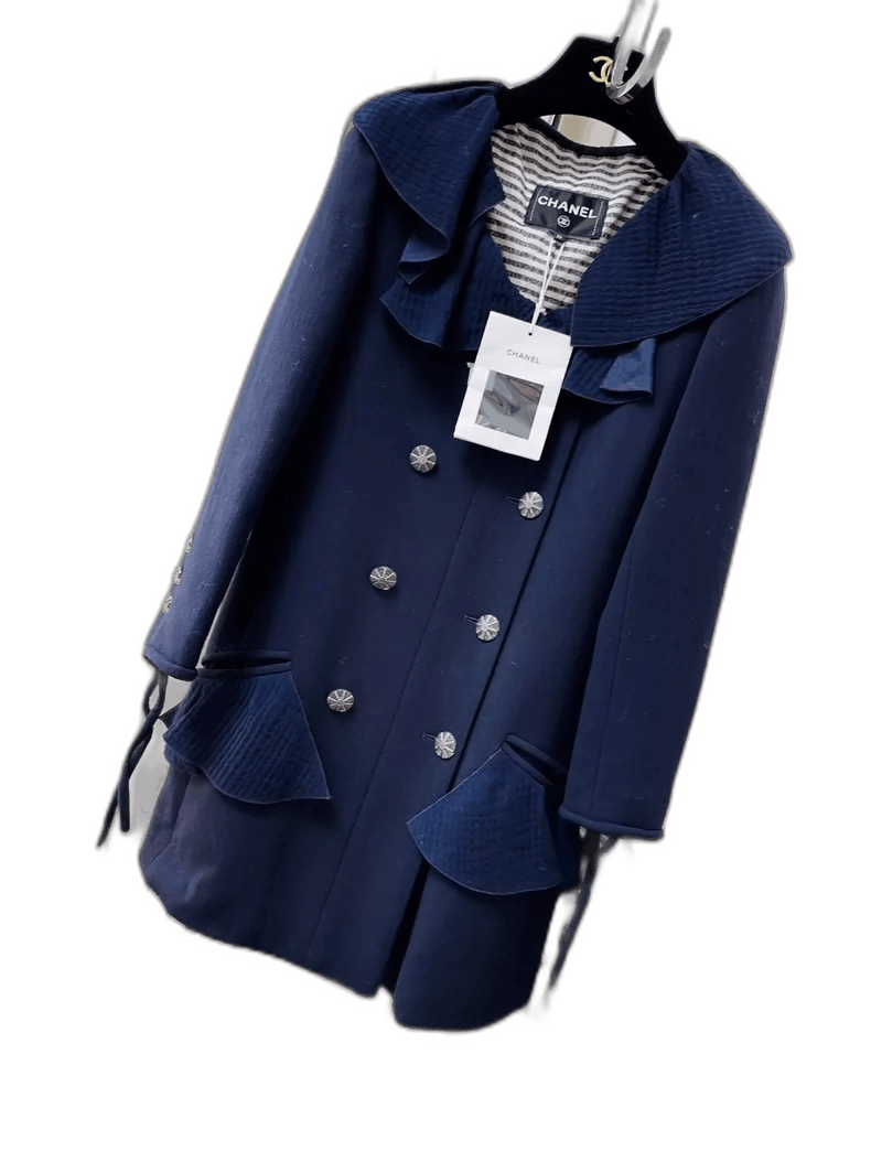 Chanel Chanel Blue Ruffled Long Sleeve Coat Size S / US 4 / IT 40 - 1 Thumbnail