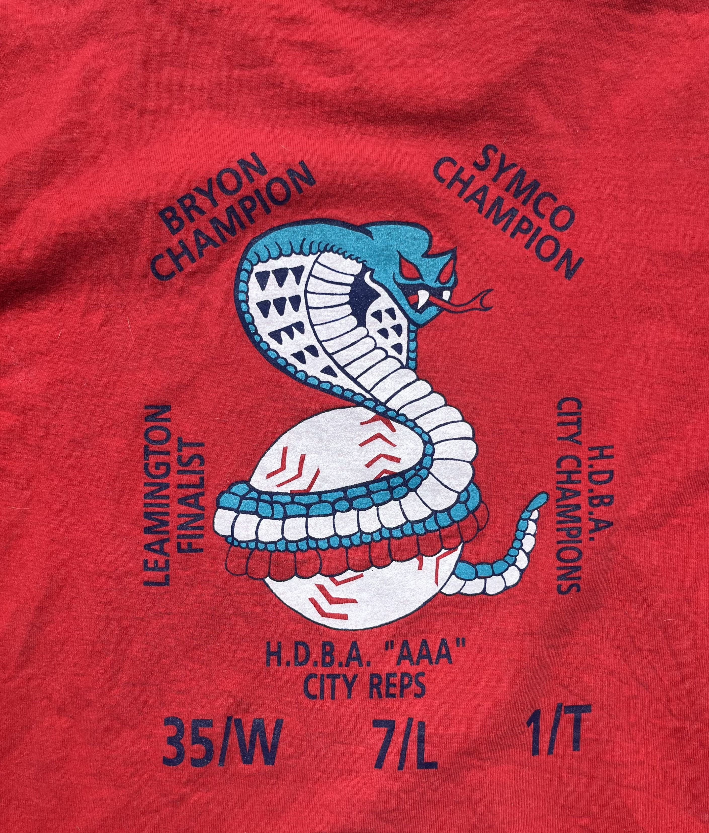 Fruit Of The Loom VINTAGE 90s Local Baseball T-Shirt - KING COBRA Size US XL / EU 56 / 4 - 2 Thumbnail