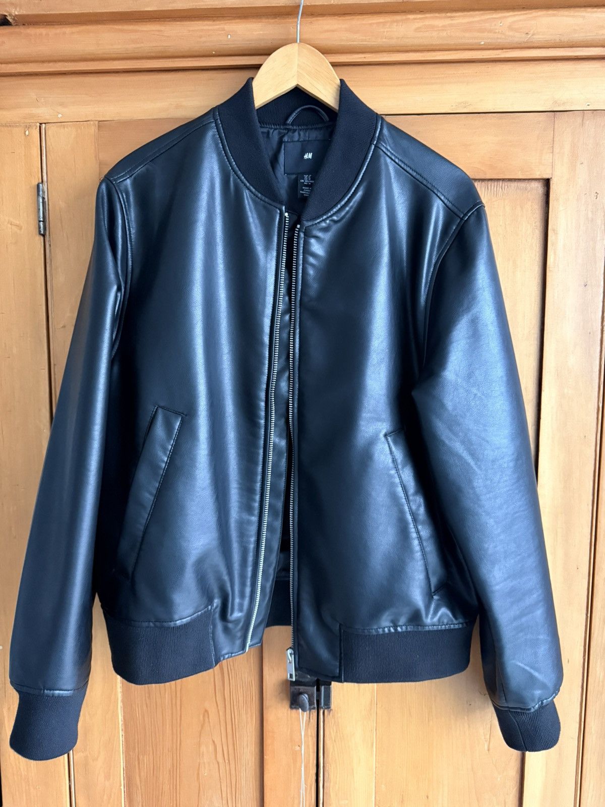 H&M Black Leather Jacket Size US M / EU 48-50 / 2 - 1 Thumbnail