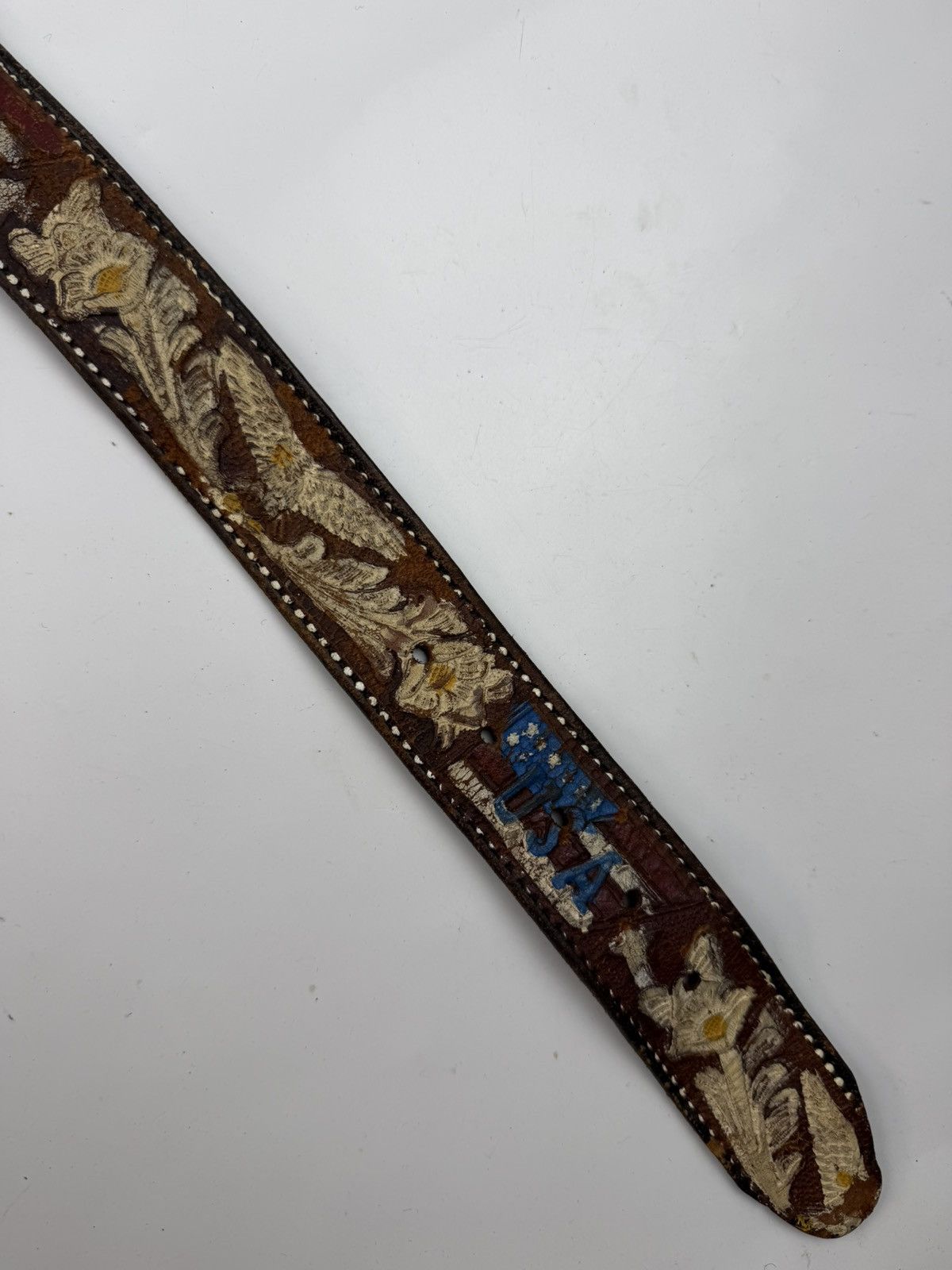 Japanese Brand vintage style distressed painted leather belt tc51 Size 38 - 3 Thumbnail