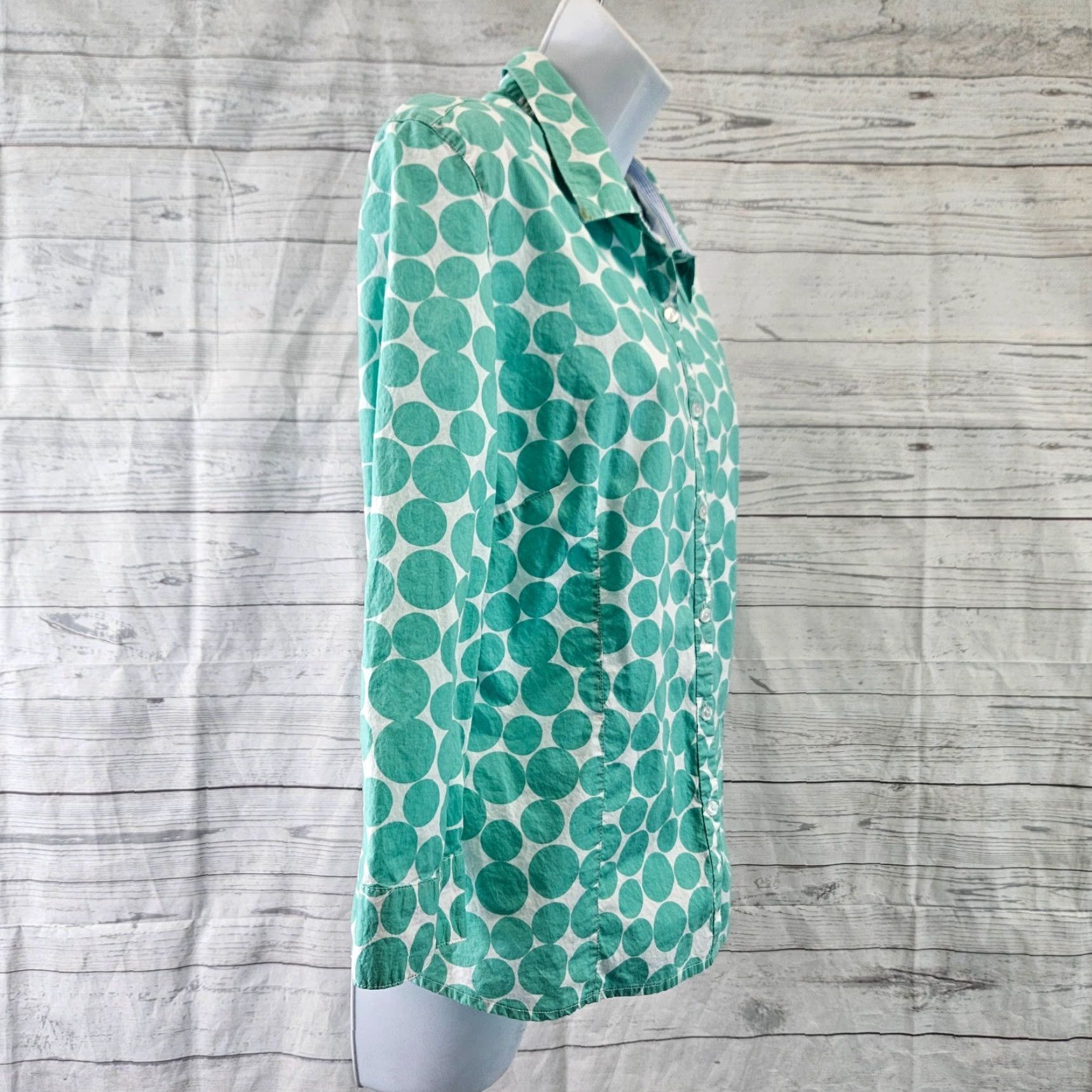 Vintage Garnet Hill Womens Button Front Top Sz 8P Mint Green White 3/4 Sleeve Cotton Polka Dot Shirt Adults Womens Size M / US 6-8 / IT 42-44 - 3 Thumbnail