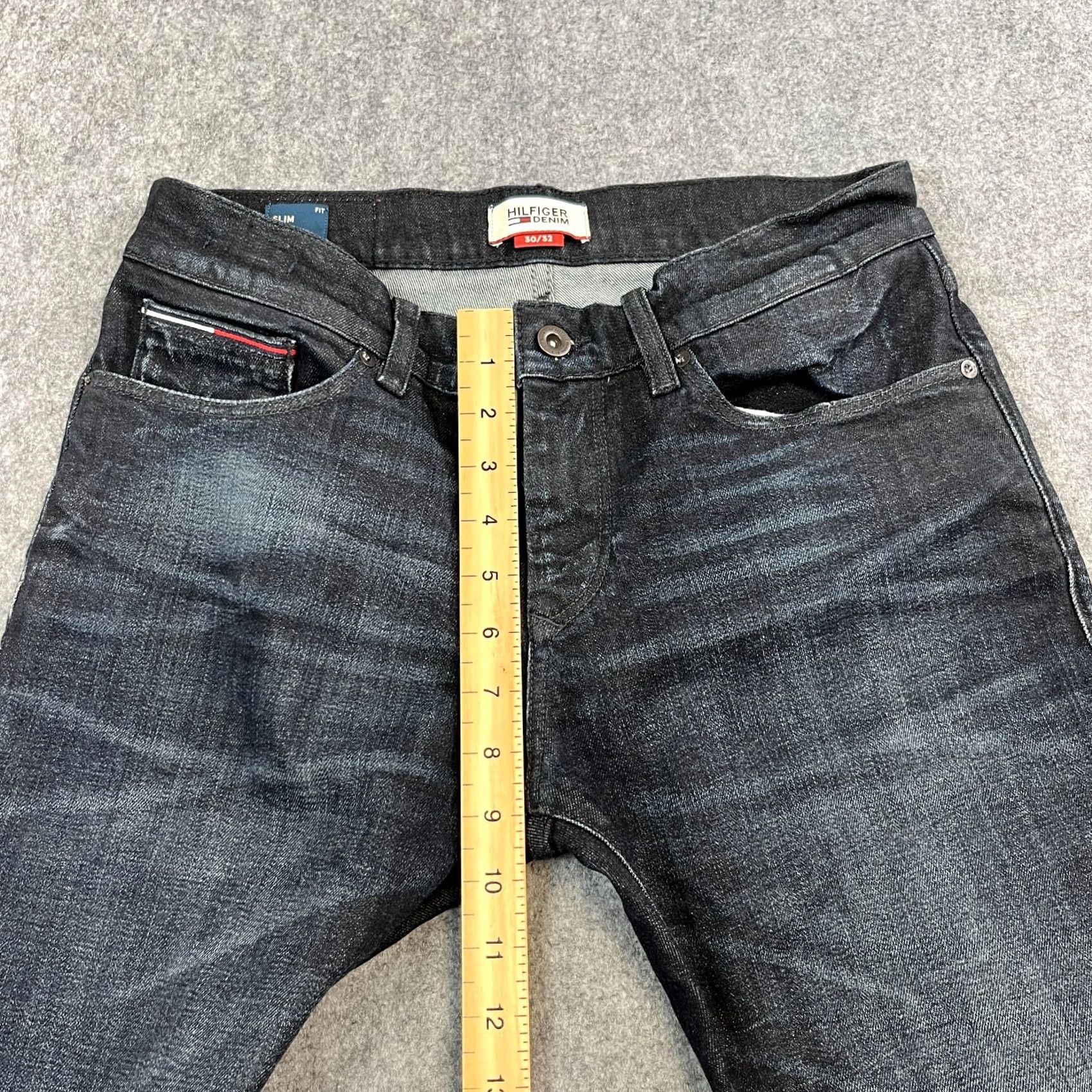 Tommy Hilfiger Tommy Hilfiger Mens Jeans Slim Straight 30 32 Dark Wash Blue Stretch Whiskers Denim 5-Pocket Mens Jeans Size US 30 / EU 46 - 5 Thumbnail