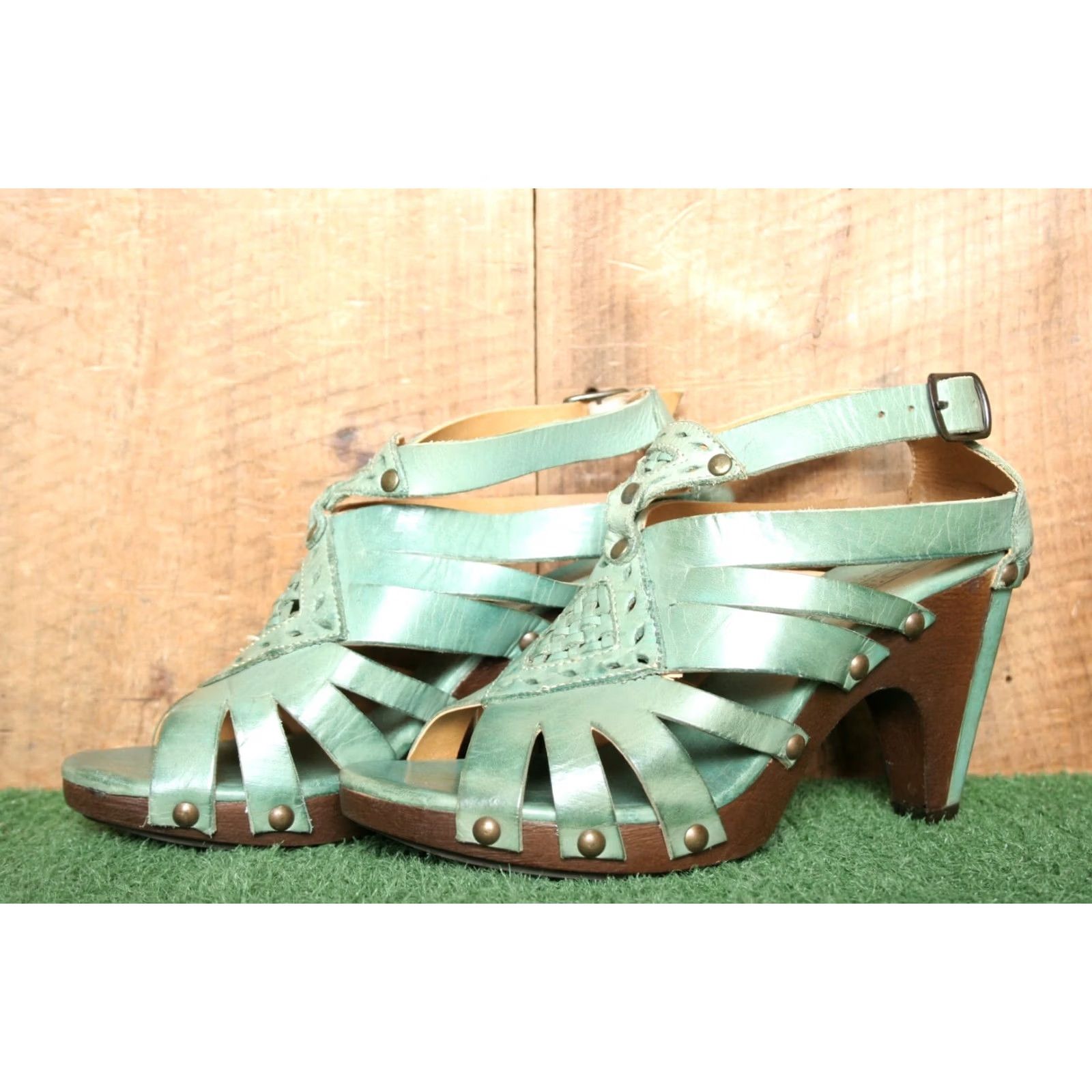 Bed Stu BED STU Seafoam Blue Gladiator Sandals High Heel Peep Toe Buckle 6 Women Leather Sandal Size 6_Blue 3-3.9in Gladiator Women Sandal Size 6 Size US 6 / IT 36 - 2 Thumbnail