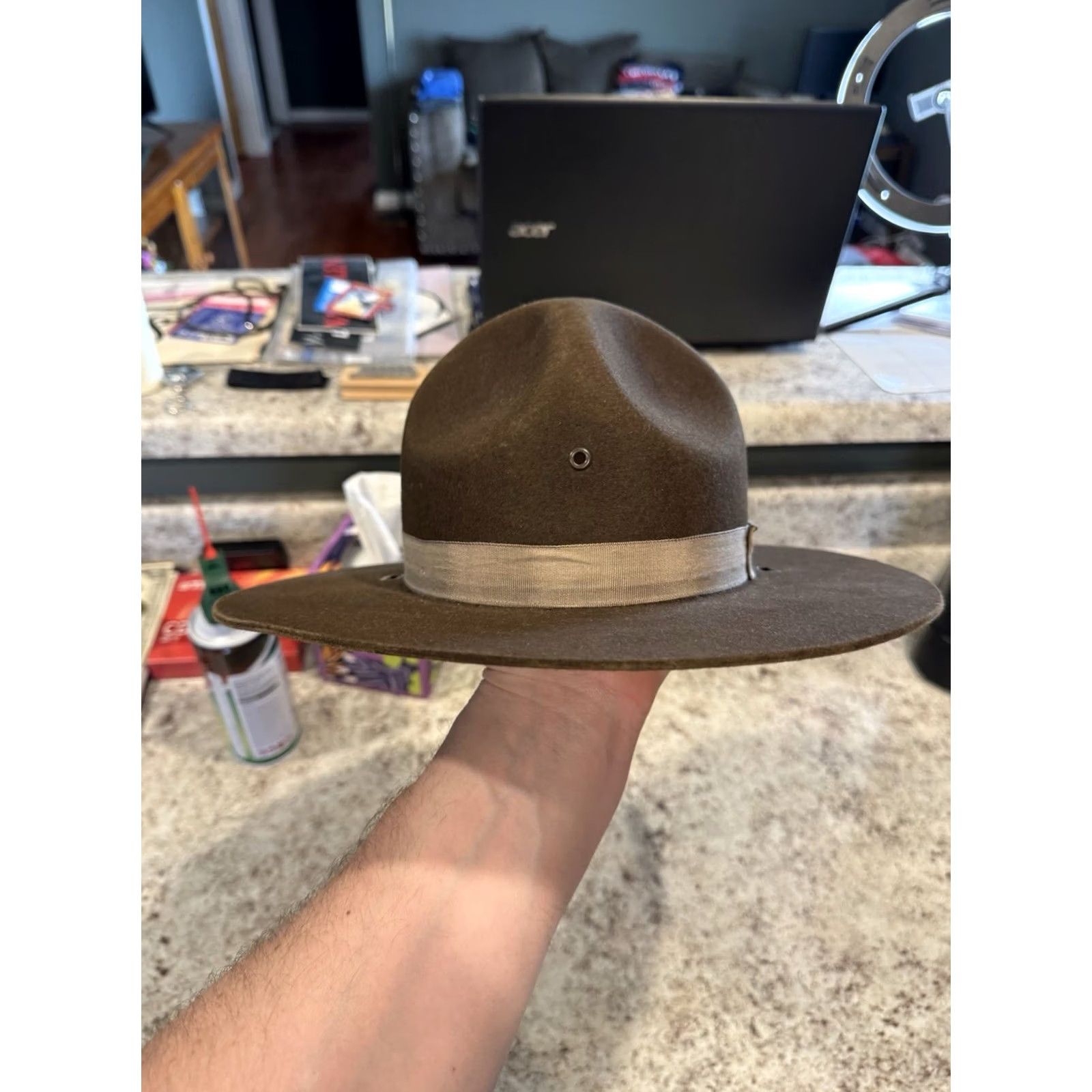 FELT Vintage Stratton USA Wool Felt Drill Sergeant Instructor Hat 7 Self Forming Size ONE SIZE - 4 Thumbnail