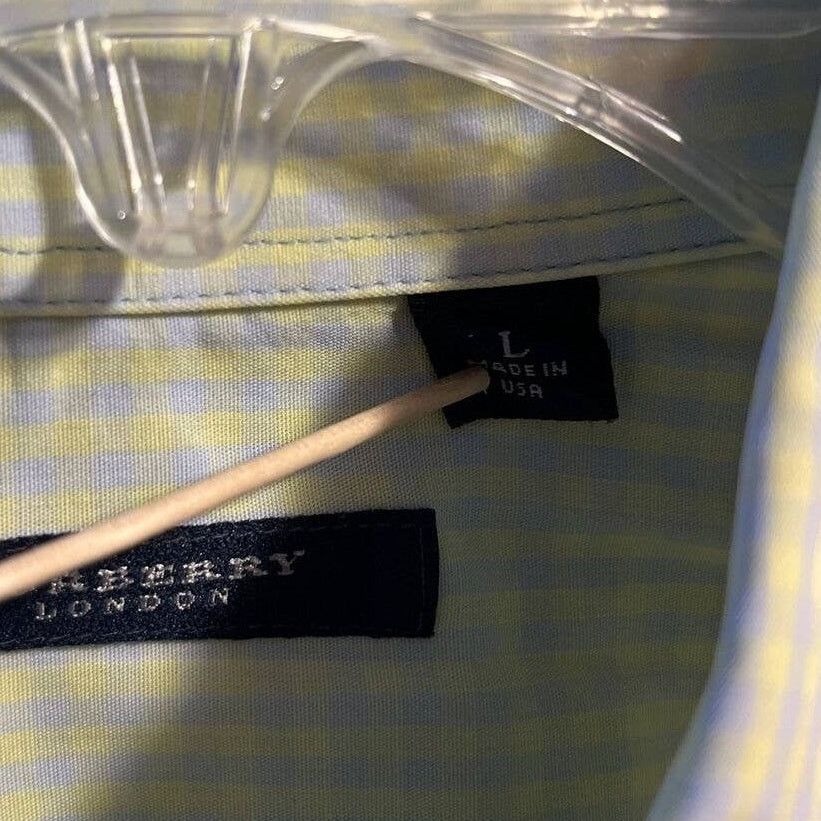 Burberry Burberry London Men's L Yellow Gray Check LS cotton Shirt Size US L / EU 52-54 / 3 - 3 Thumbnail