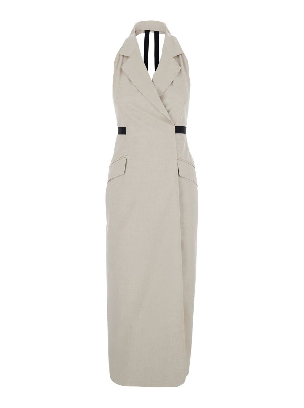 Max Mara Beige Dress with notched revers and open back in Blend Cotton and Virgin Wool Woman Size M / US 6-8 / IT 42-44 - 1 Thumbnail
