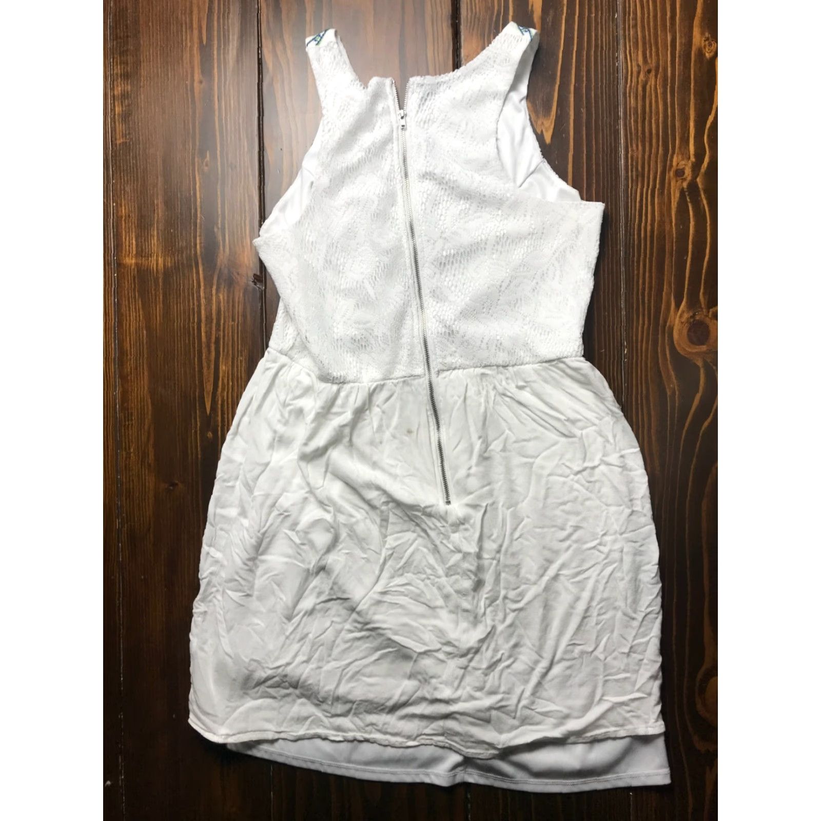 Vintage Maurices Dress Women's Large White Short Embroidered Lace Aztec A-Line Sleeveless Casual Womens Size 36" / US 14 / IT 50 - 2 Thumbnail